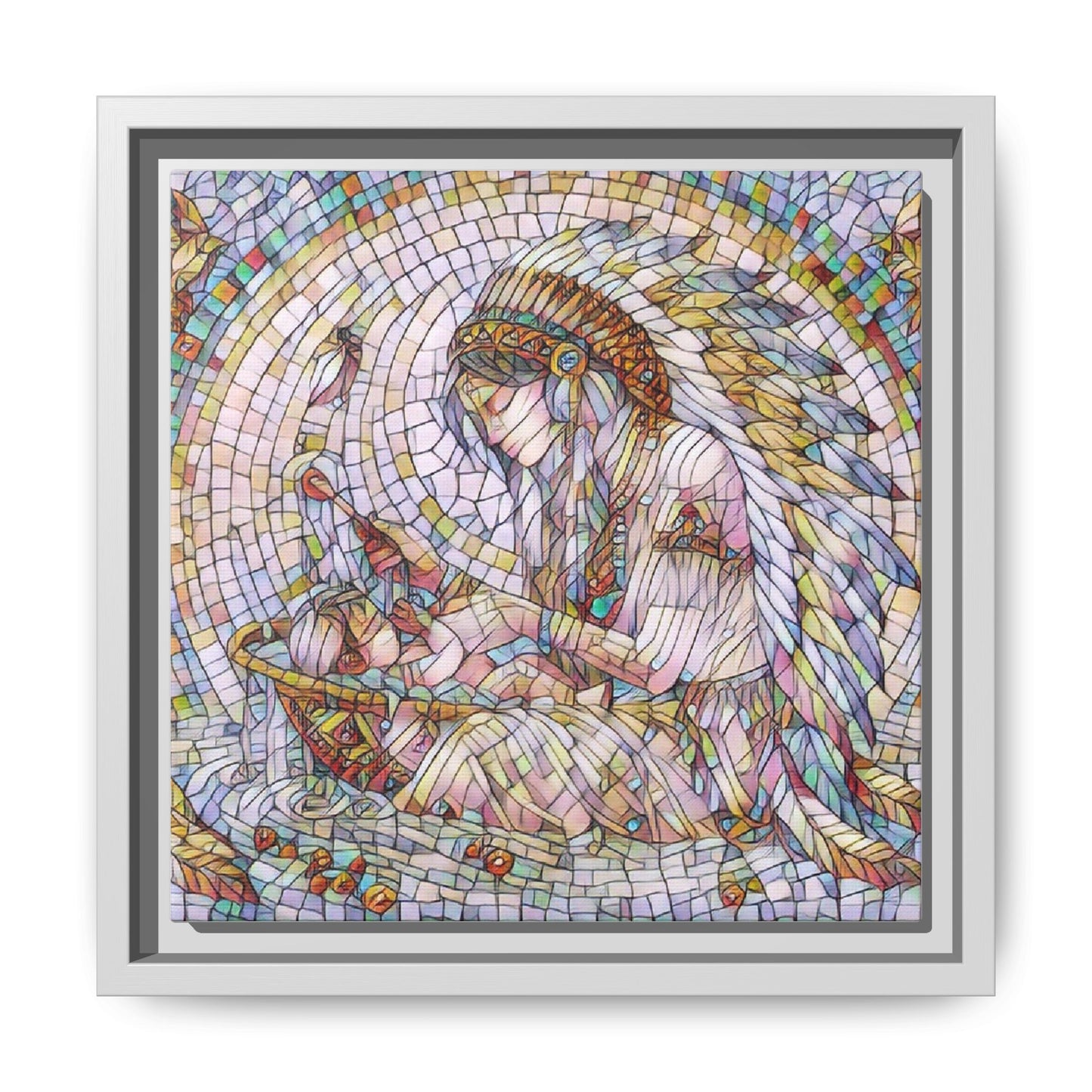 Framed Mosaic Native Mother & Child Matte Canvas Art