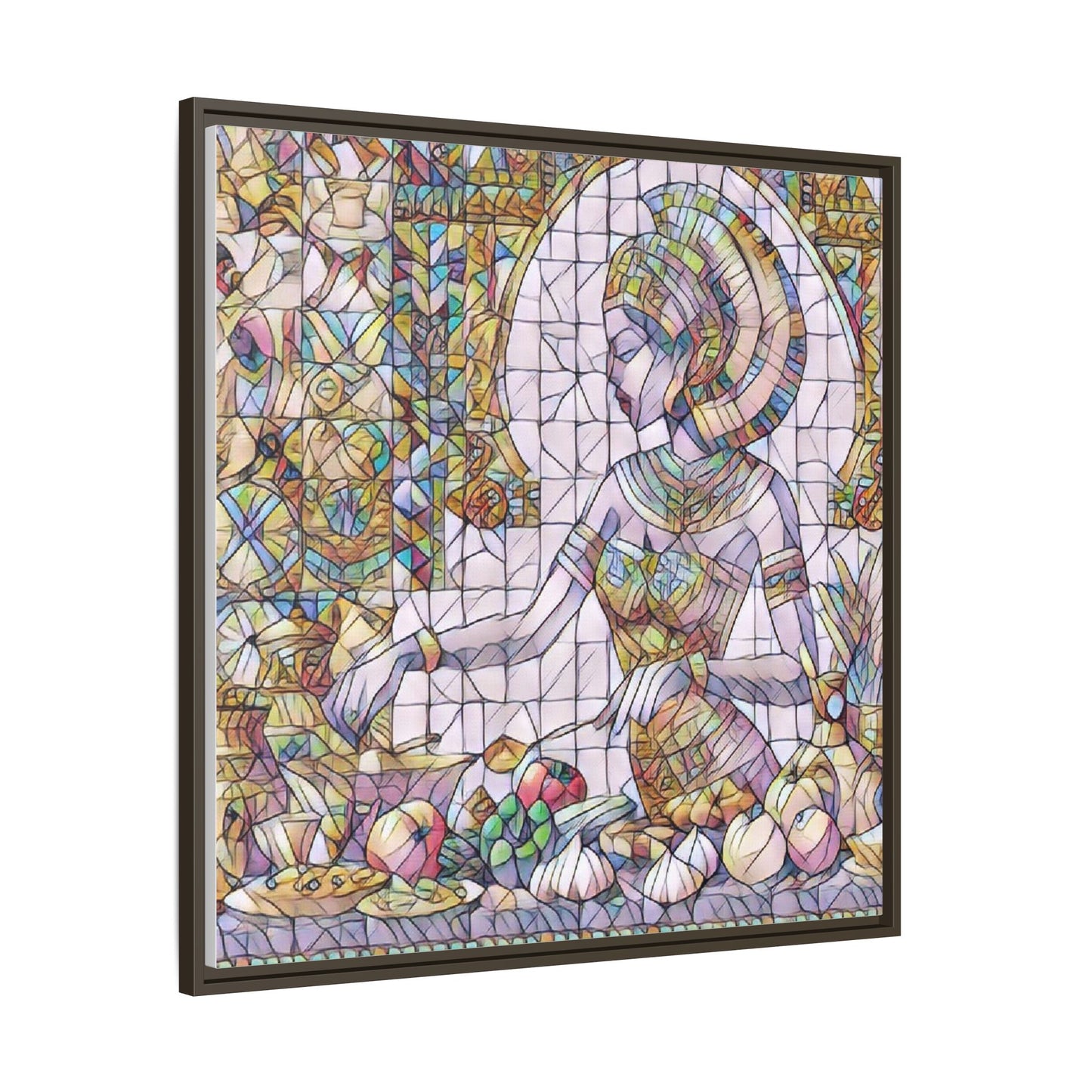 Egyptian Goddess Stained Glass Style Framed Canvas Art