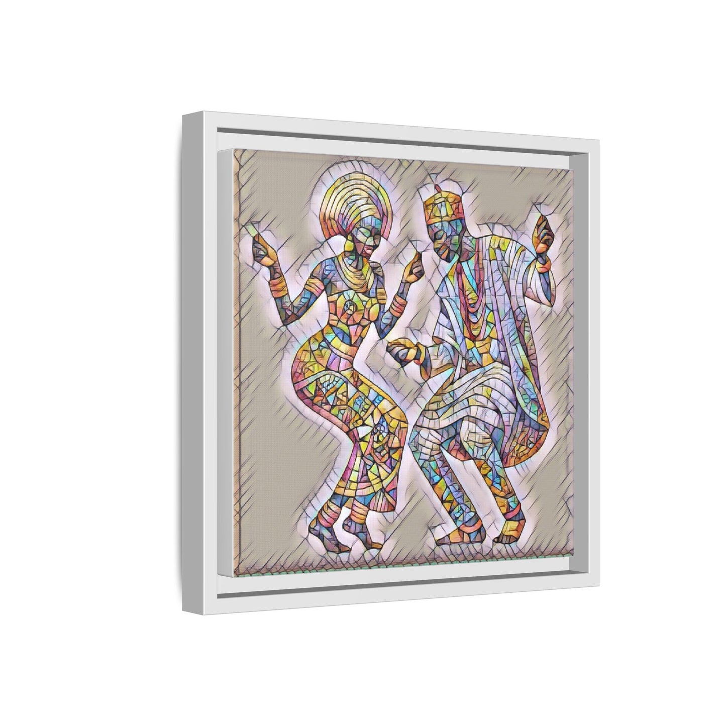 Afrobeat Dancers Framed Canvas Art — Colorful Mosaic African Dance Print