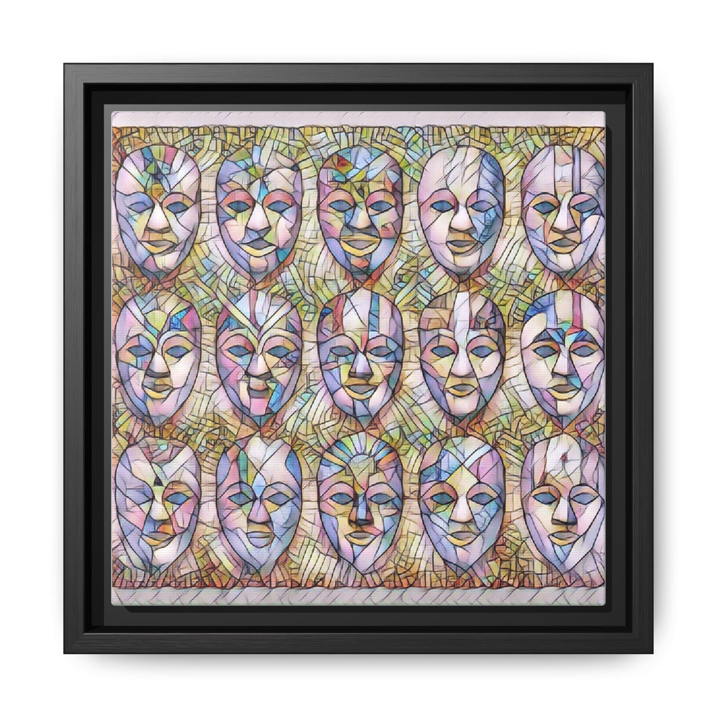 Abstract Mask Art Matte Canvas Print — Framed Multicolor Wall Art