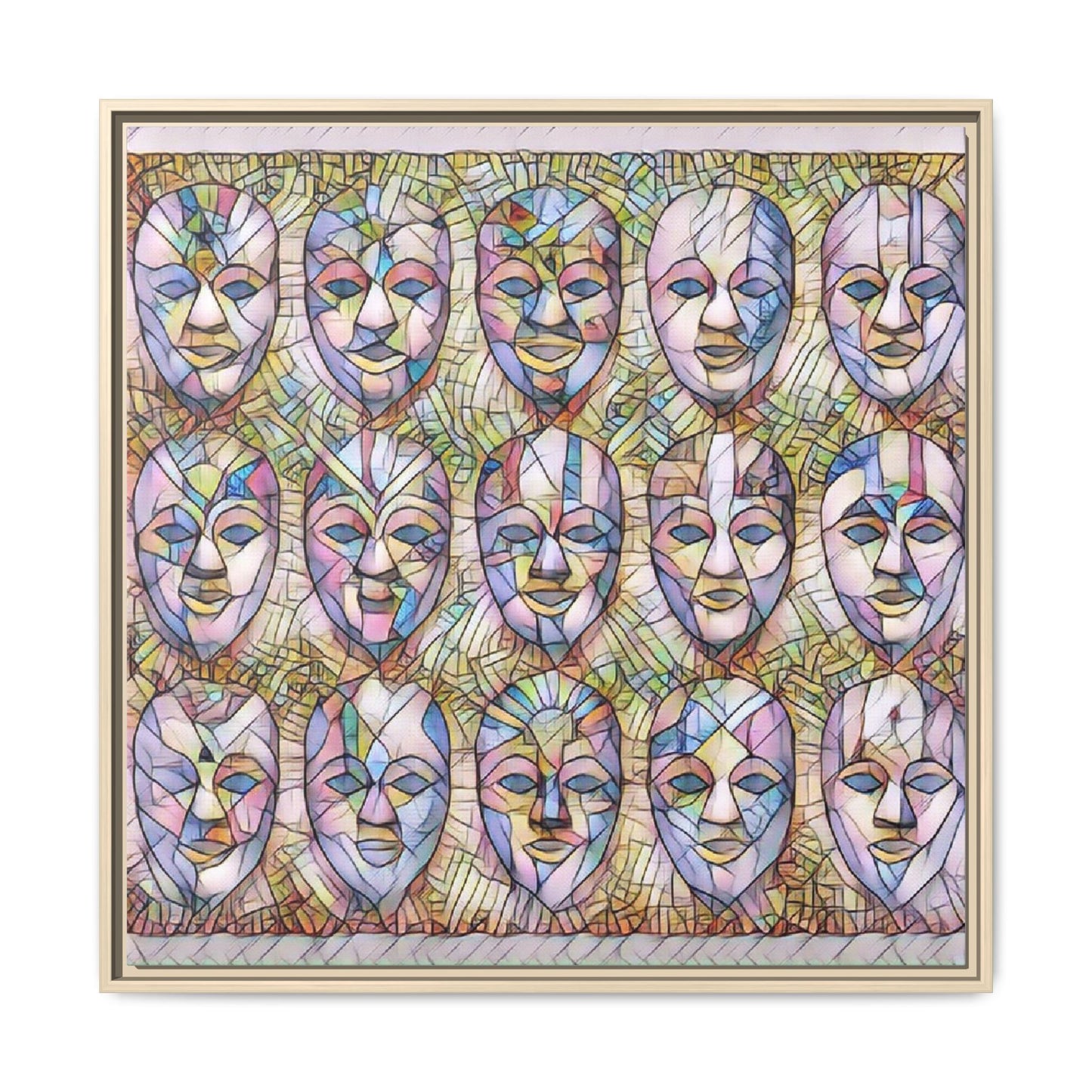 Abstract Mask Art Matte Canvas Print — Framed Multicolor Wall Art