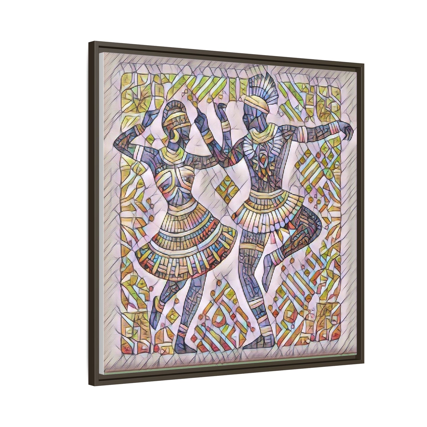 Framed Matte Canvas Print — Colorful Tribal Dancers Wall Art
