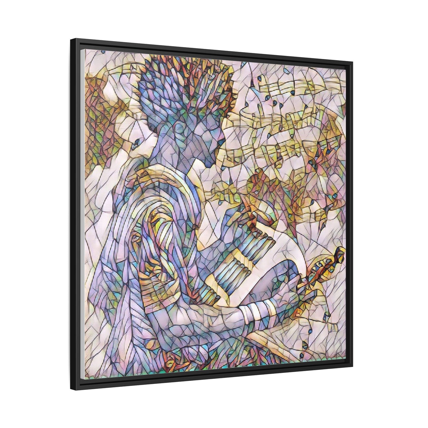Abstract Jazz Musician Framed Canvas Art — Colorful Stained-Glass Style Wall Decor