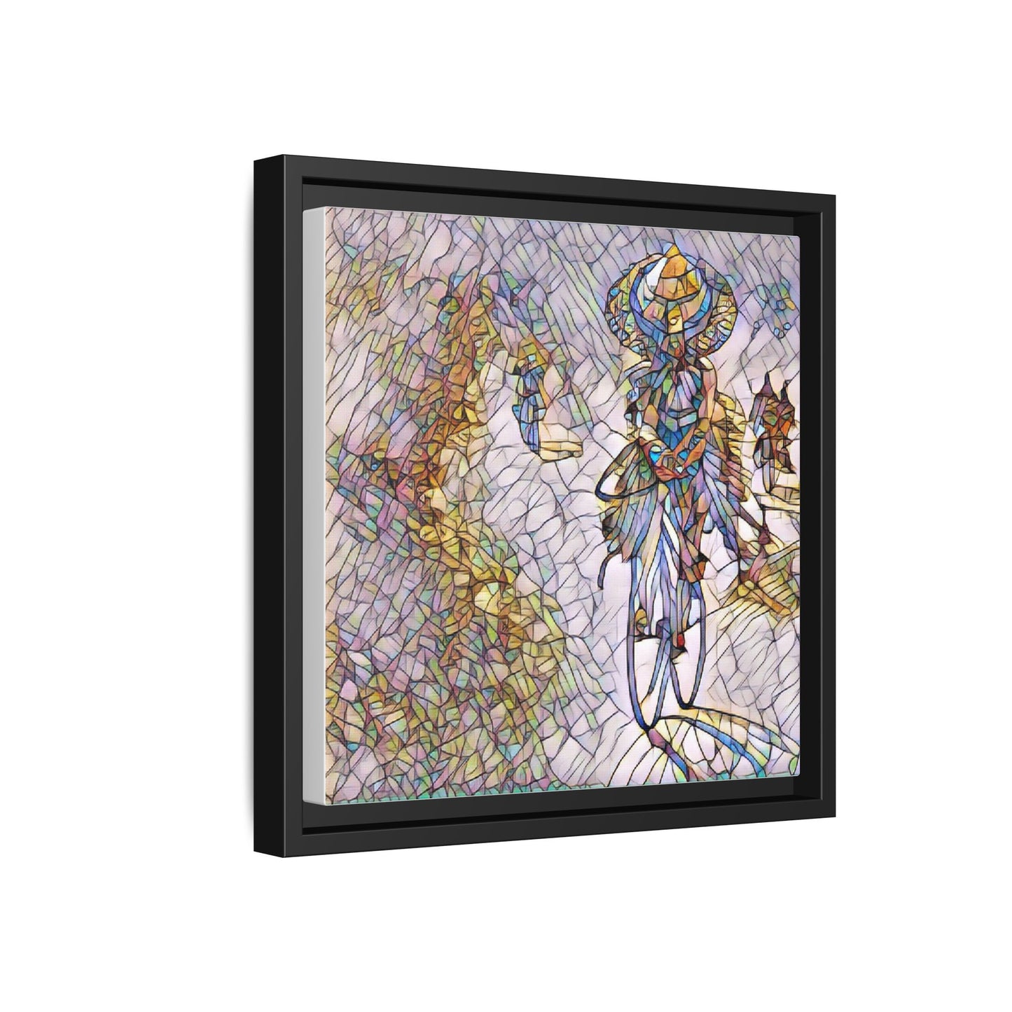 Abstract Cyclist Stained-Glass Art Print — Framed Matte Canvas