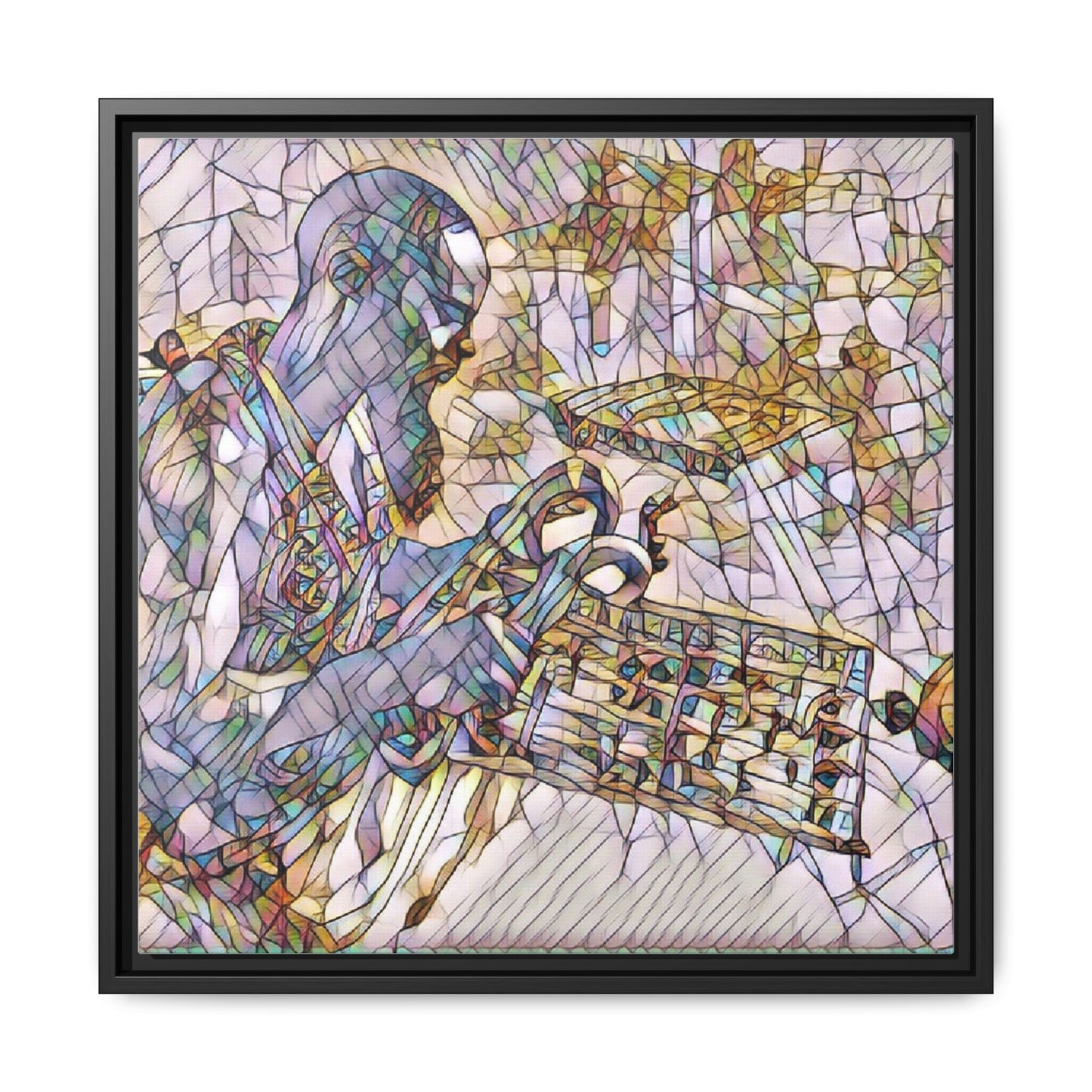 Framed Matte Canvas Art – Abstract Musician with Keyboard (Multi-Color)