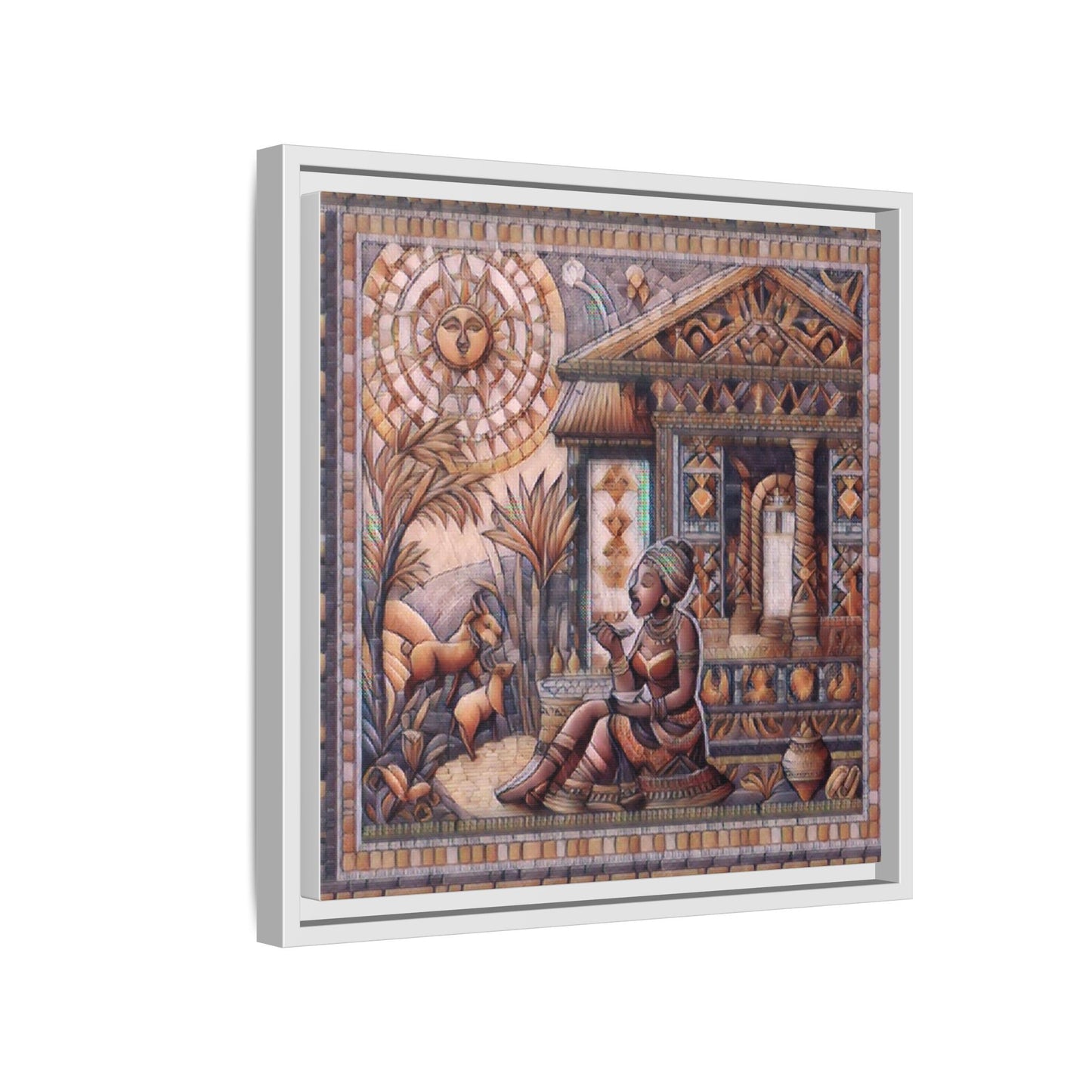 Egyptian Goddess Mosaic Framed Canvas Art — Colorful Ancient Ritual Wall Decor