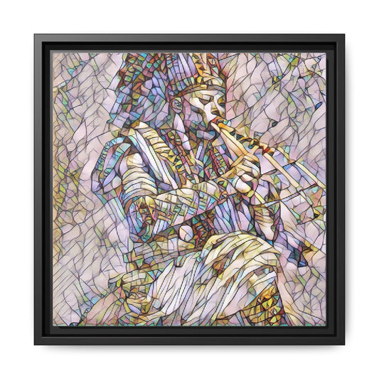 Framed Matte Canvas - Stained Glass Egyptian Pharaoh Playing Flute Art