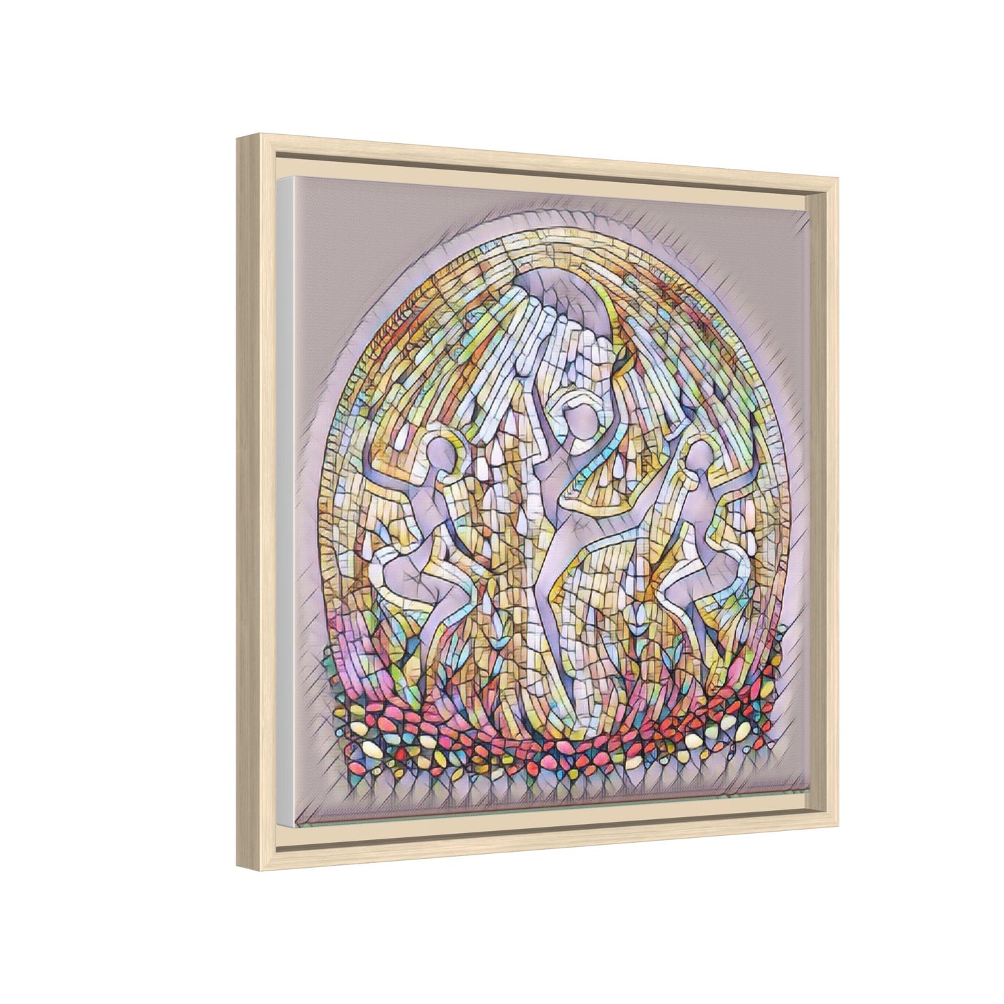 Framed Canvas Art - Stained Glass Dance Trio (Matte Multi-Color)