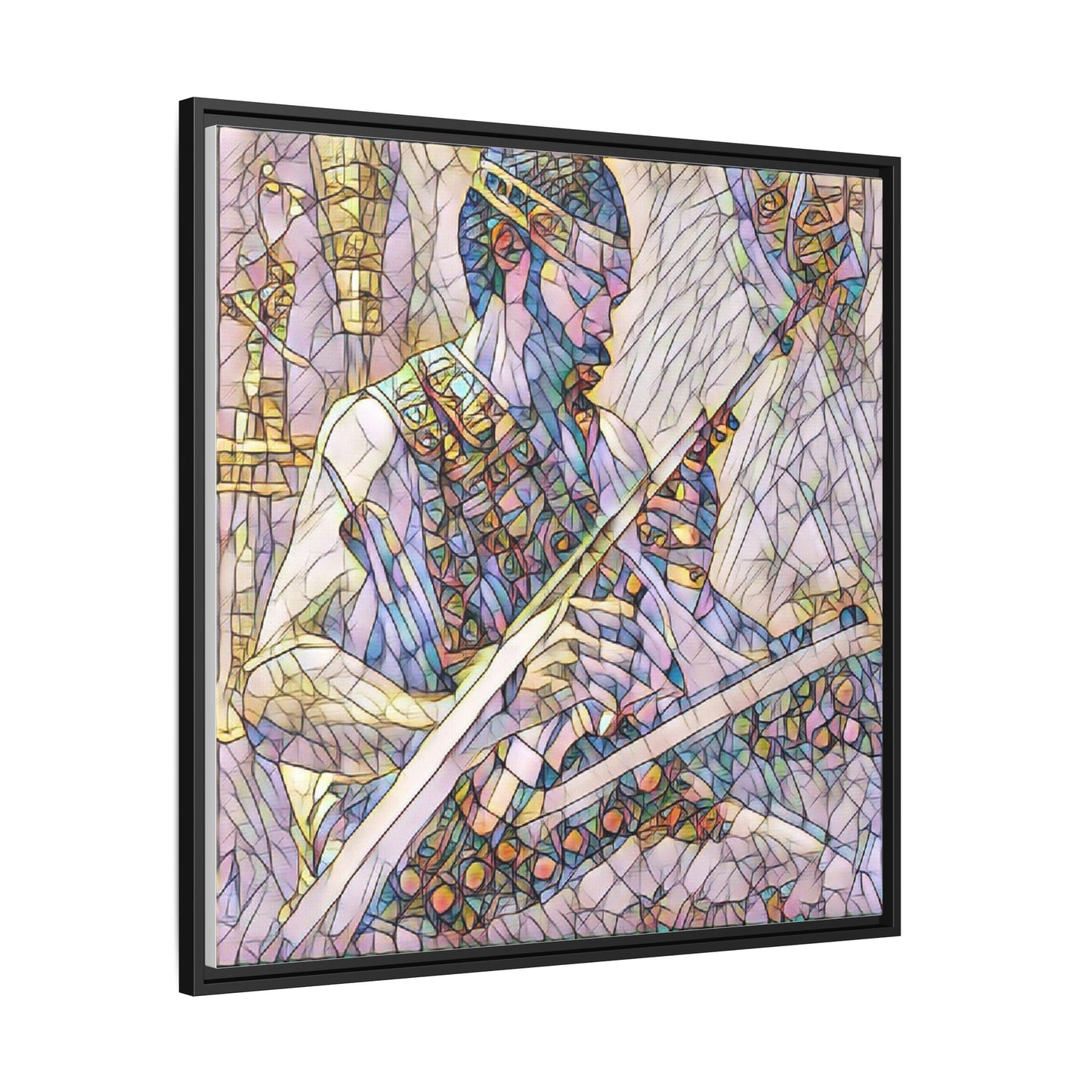 Framed Matte Canvas — Abstract Musician Stained-Glass Art Print