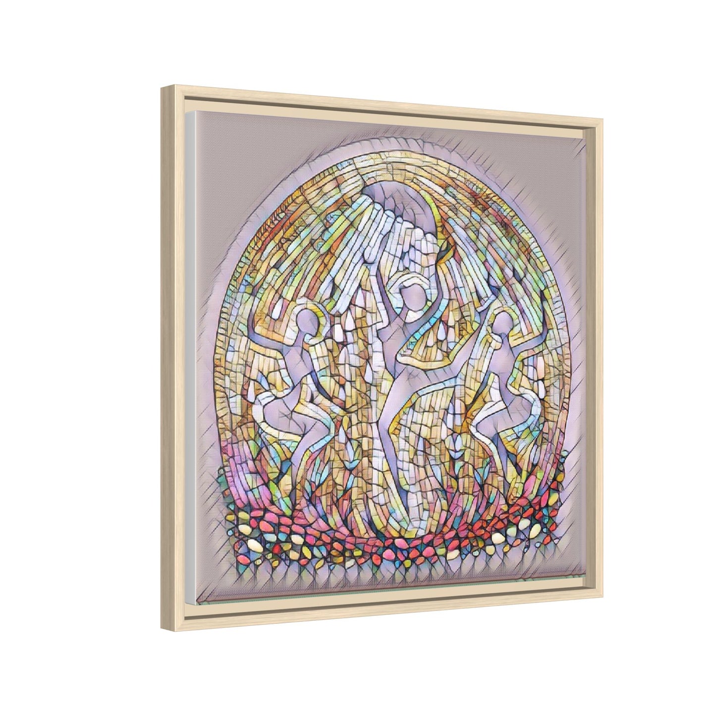 Framed Canvas Art - Stained Glass Dance Trio (Matte Multi-Color)