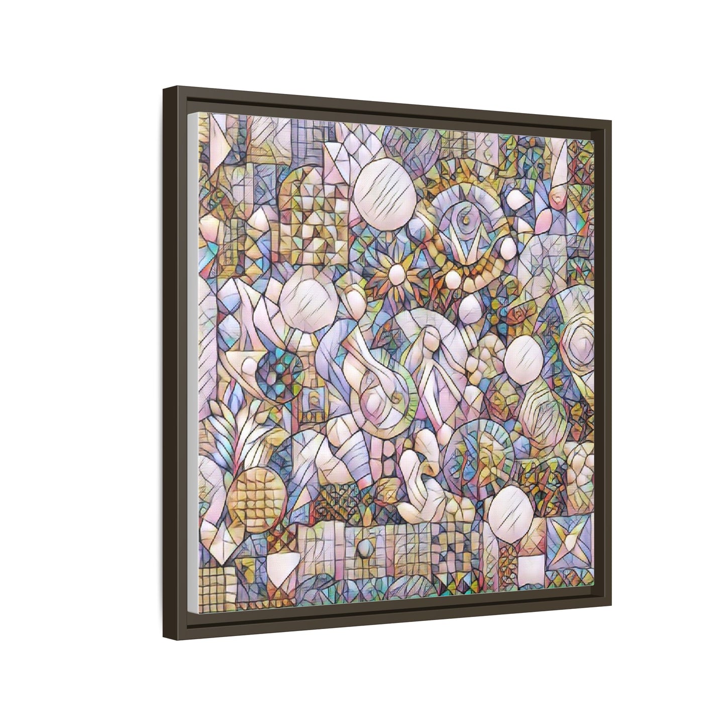 Abstract Geometric Mosaic Framed Canvas — Multicolor Modern Wall Art
