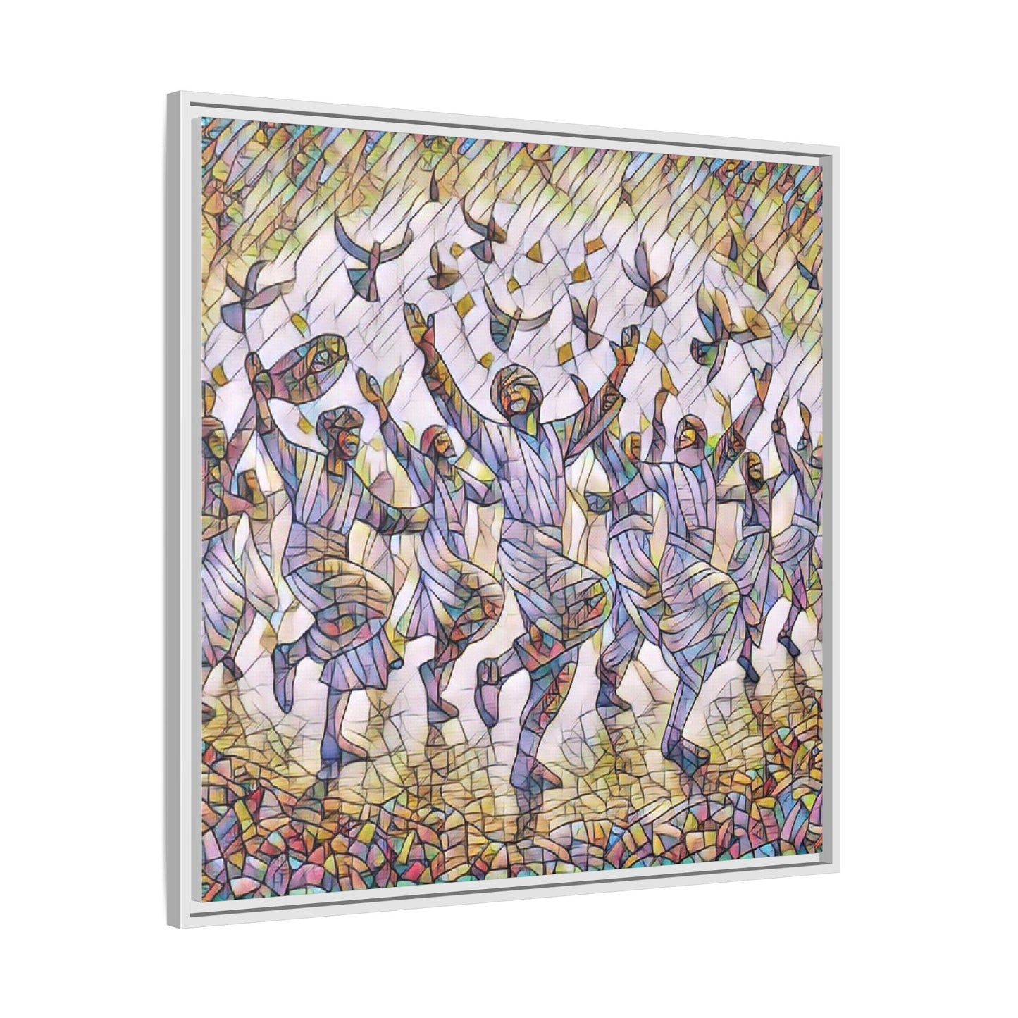 Framed Canvas Art - Joyful Dancers with Doves (Multicolor)