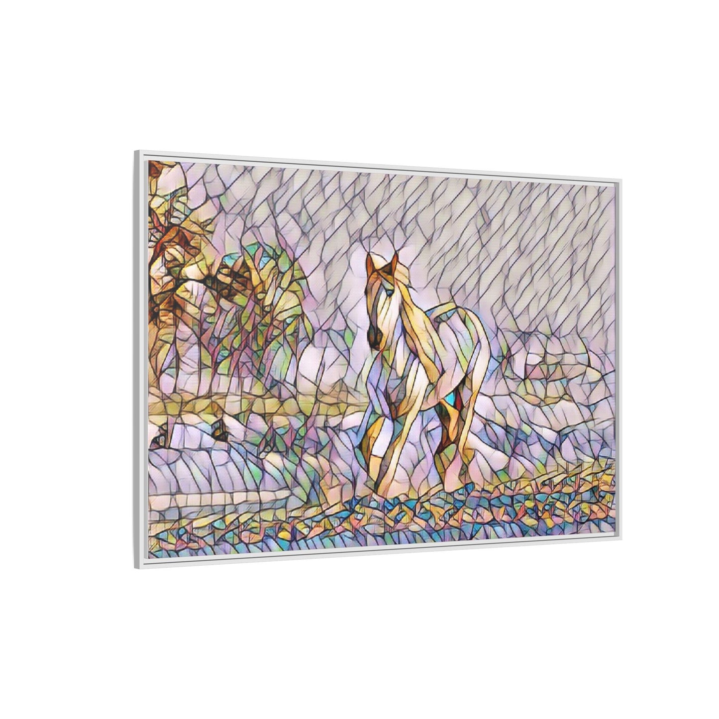 Abstract Stained-Glass Horse Matte Canvas Framed Wall Art