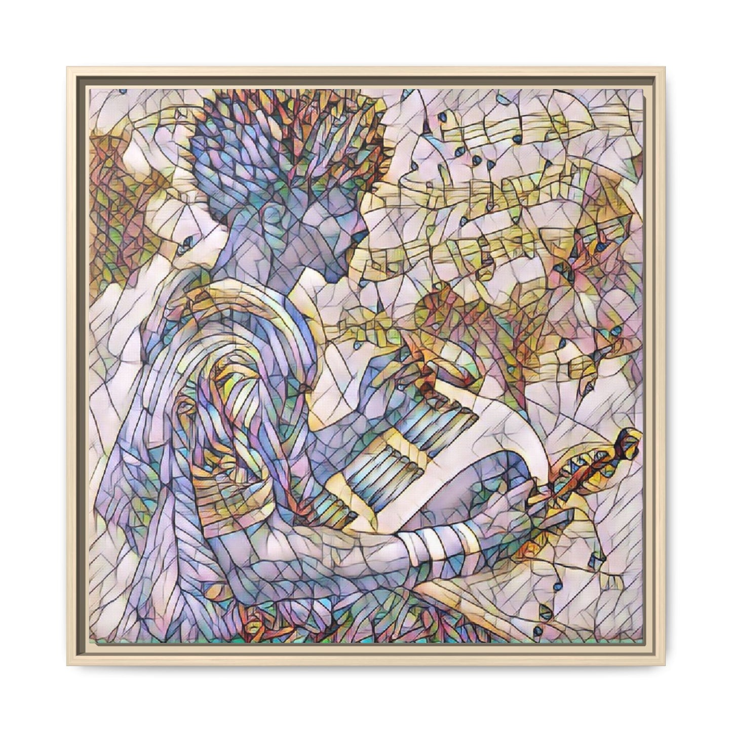 Abstract Jazz Musician Framed Canvas Art — Colorful Stained-Glass Style Wall Decor