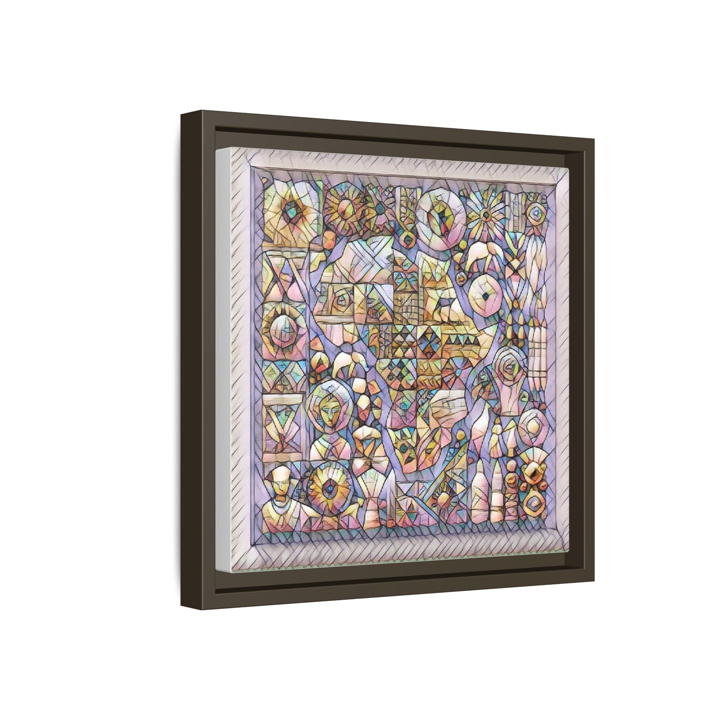 Framed Abstract Mosaic Matte Canvas Art — Pastel Geometric Wall Decor