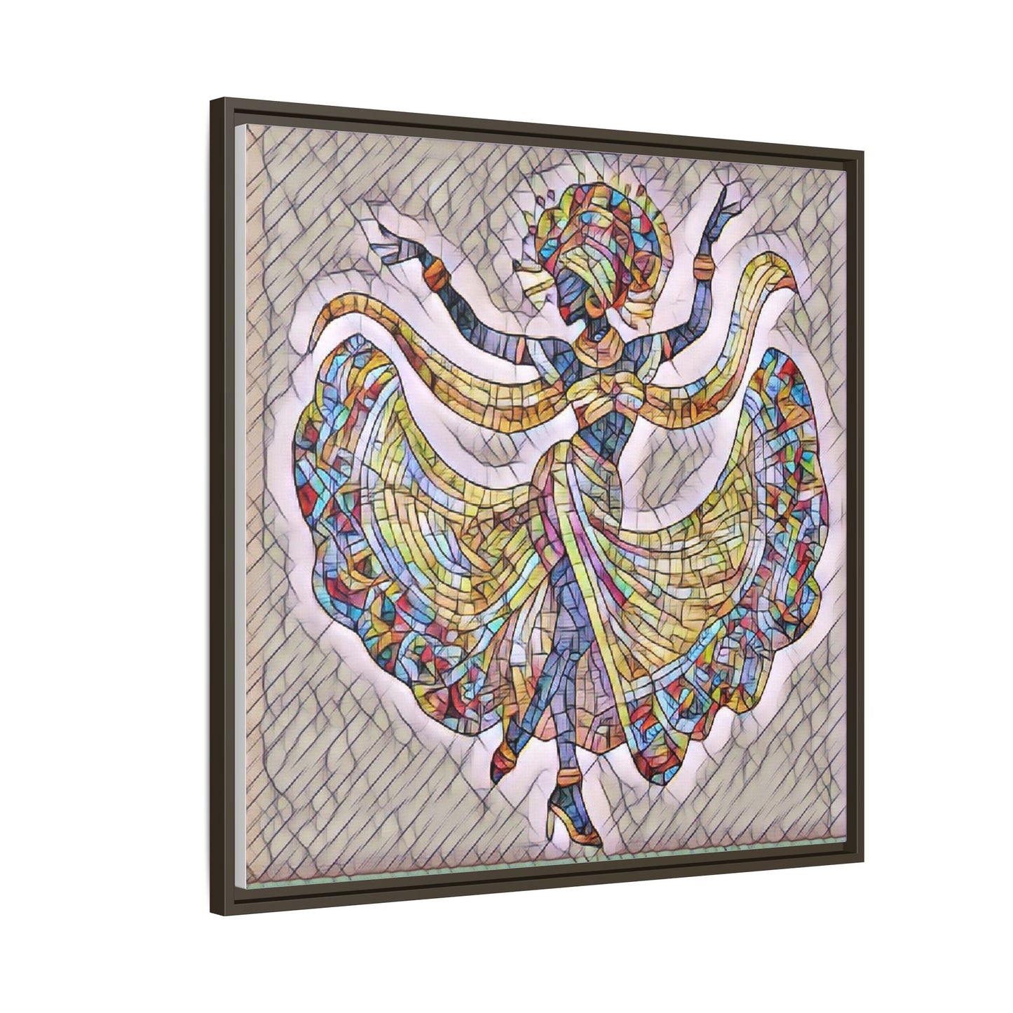 Colorful Mosaic Dancer Framed Canvas Art