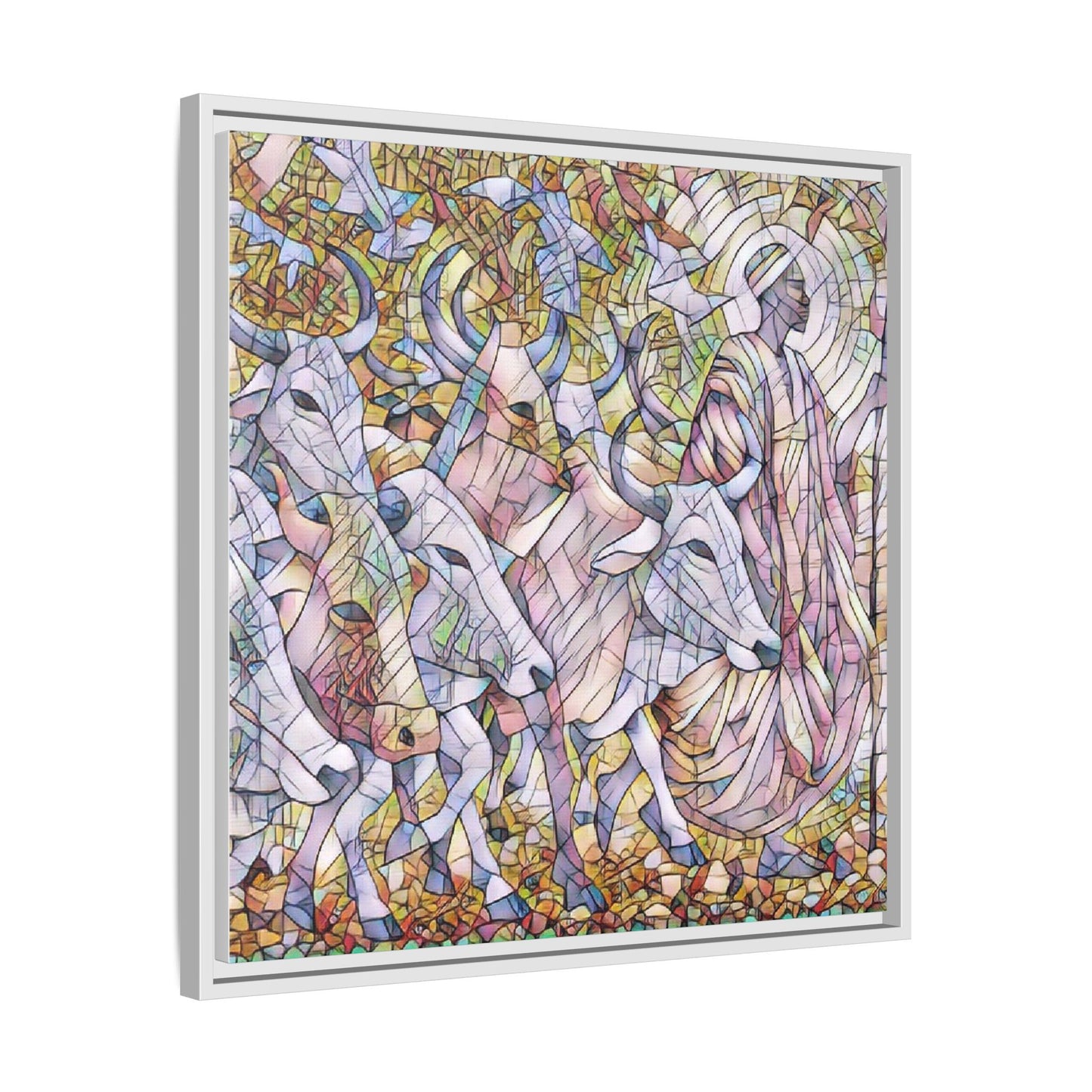 Framed Matte Canvas Art — Stained-Glass Style Cattle Herd