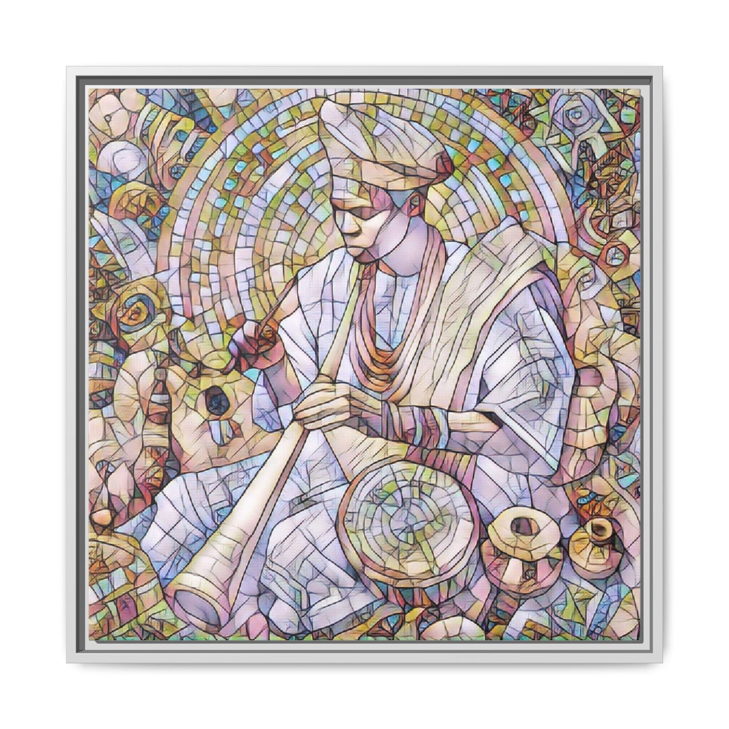 Framed Matte Canvas Print — African Drummer Mosaic Art