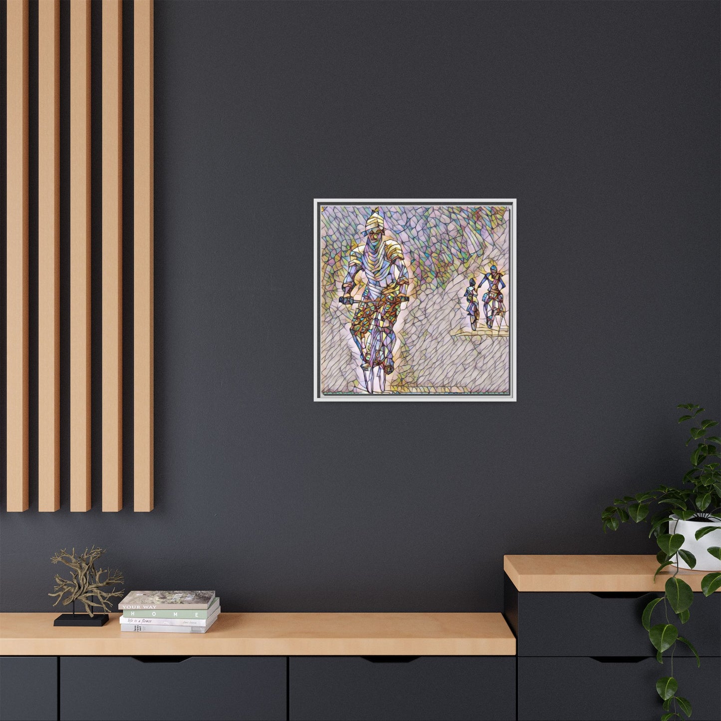 Cyclists Mosaic Matte Canvas Framed Wall Art