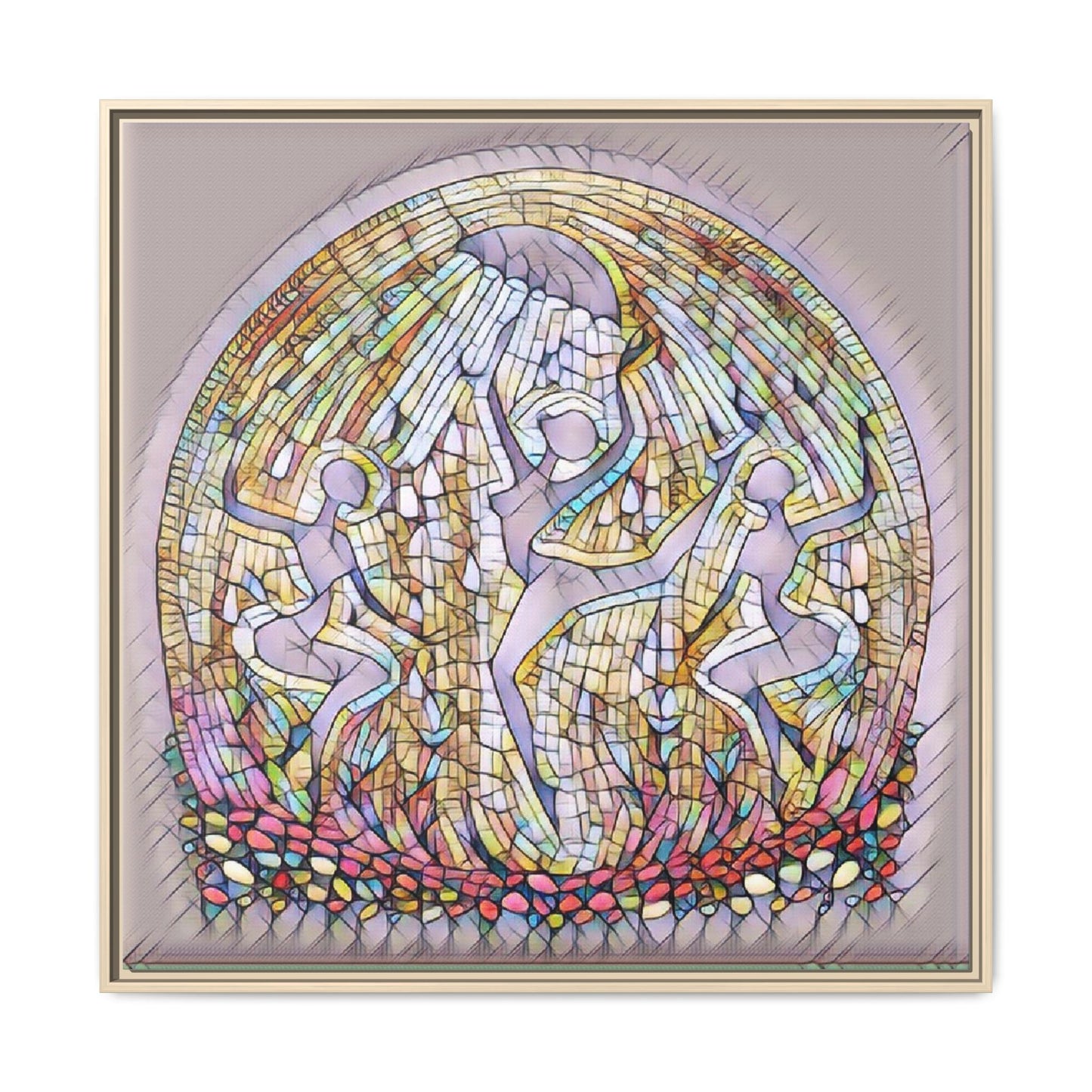 Framed Canvas Art - Stained Glass Dance Trio (Matte Multi-Color)