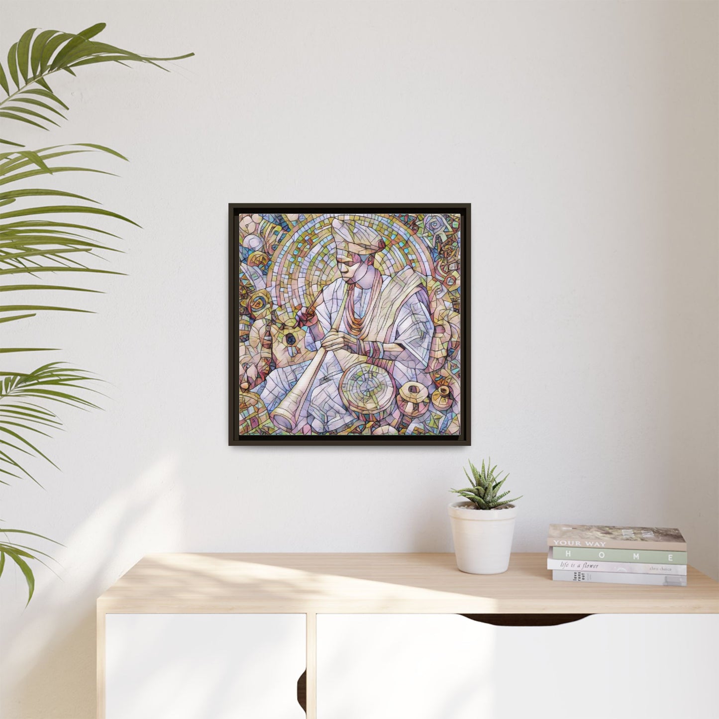 Framed Matte Canvas Print — African Drummer Mosaic Art