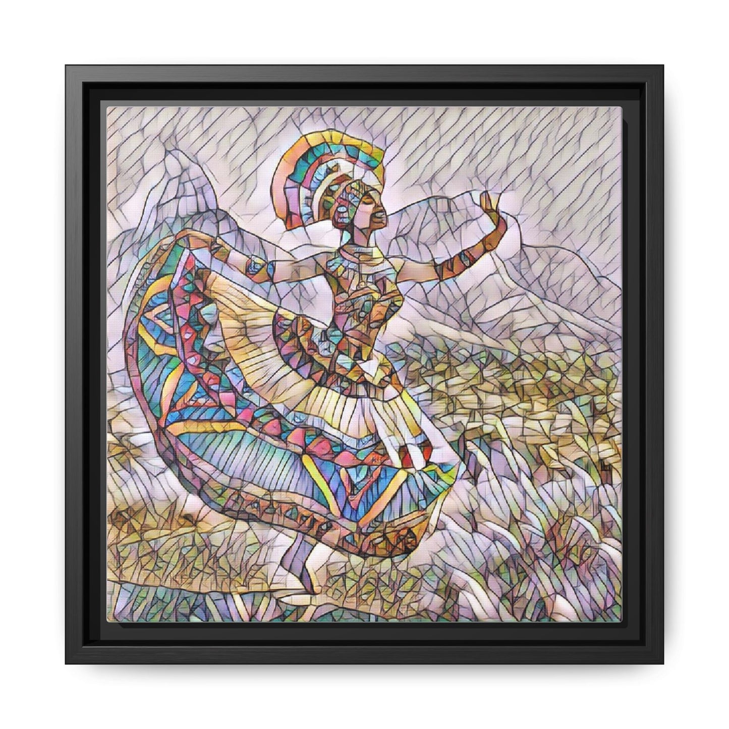 Ballerina Mosaic Framed Canvas Print — Colorful Ethnic Dance Wall Art