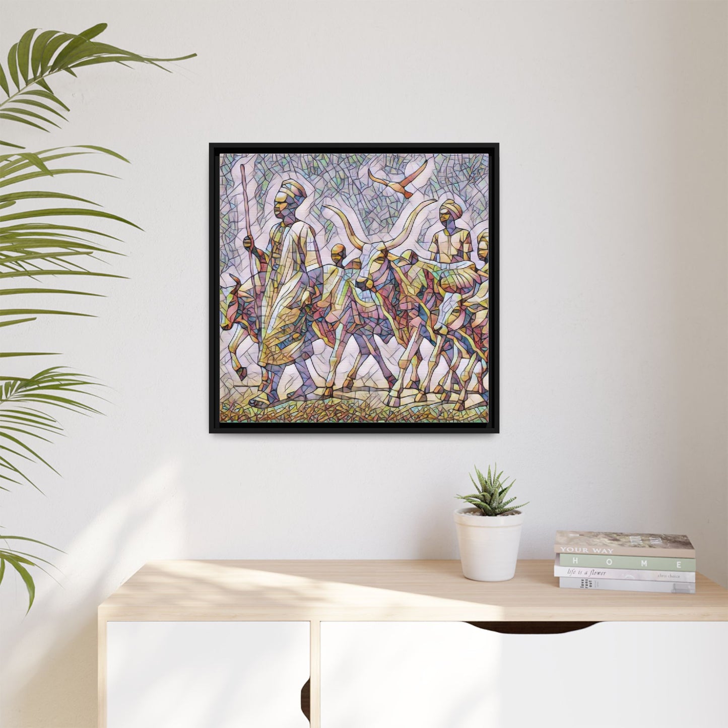 Framed Matte Canvas: Colorful African Herdsmen Art Print
