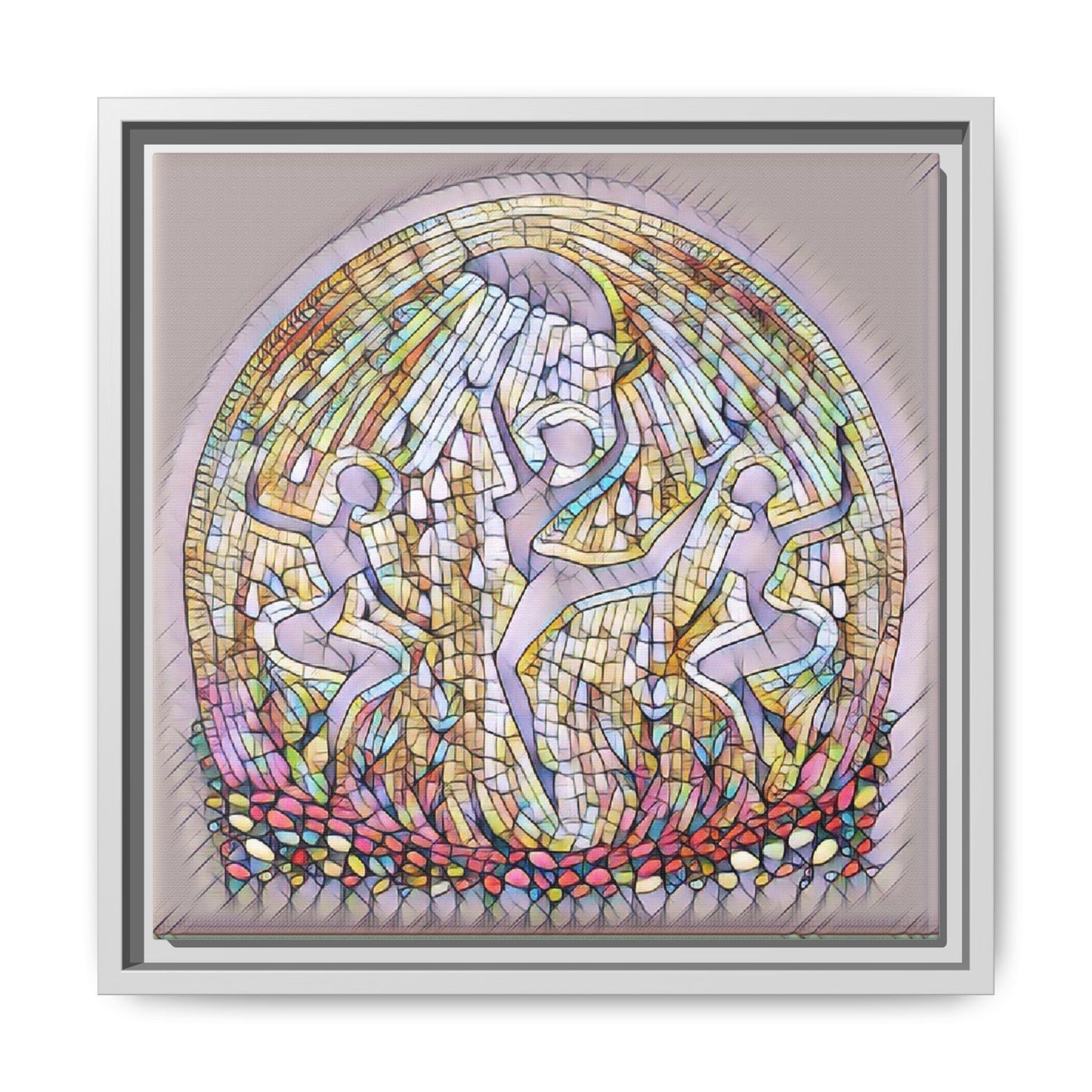 Framed Canvas Art - Stained Glass Dance Trio (Matte Multi-Color)