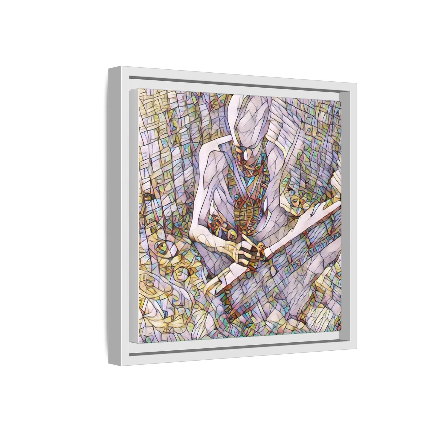 Abstract Fantasy Warrior Matte Framed Canvas — Colorful Stained-Glass Style Art