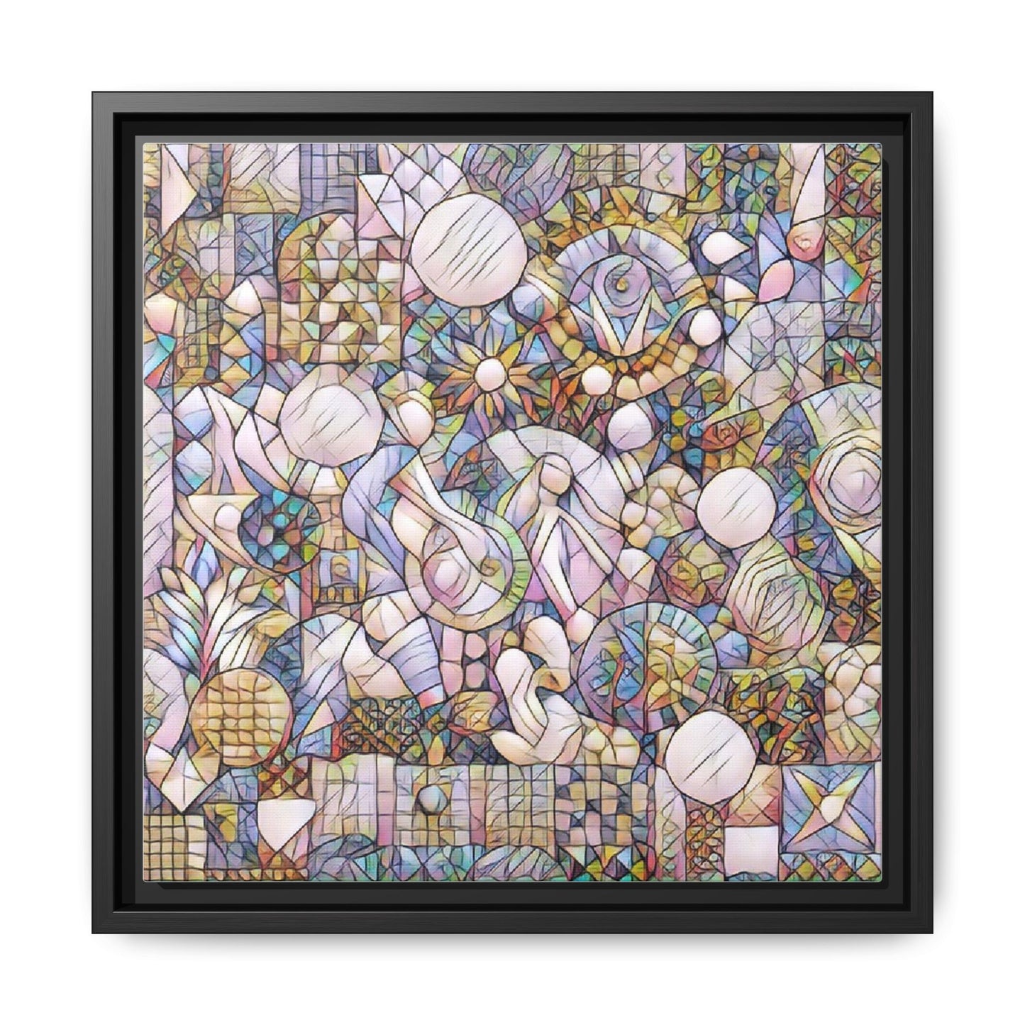 Abstract Geometric Mosaic Framed Canvas — Multicolor Modern Wall Art