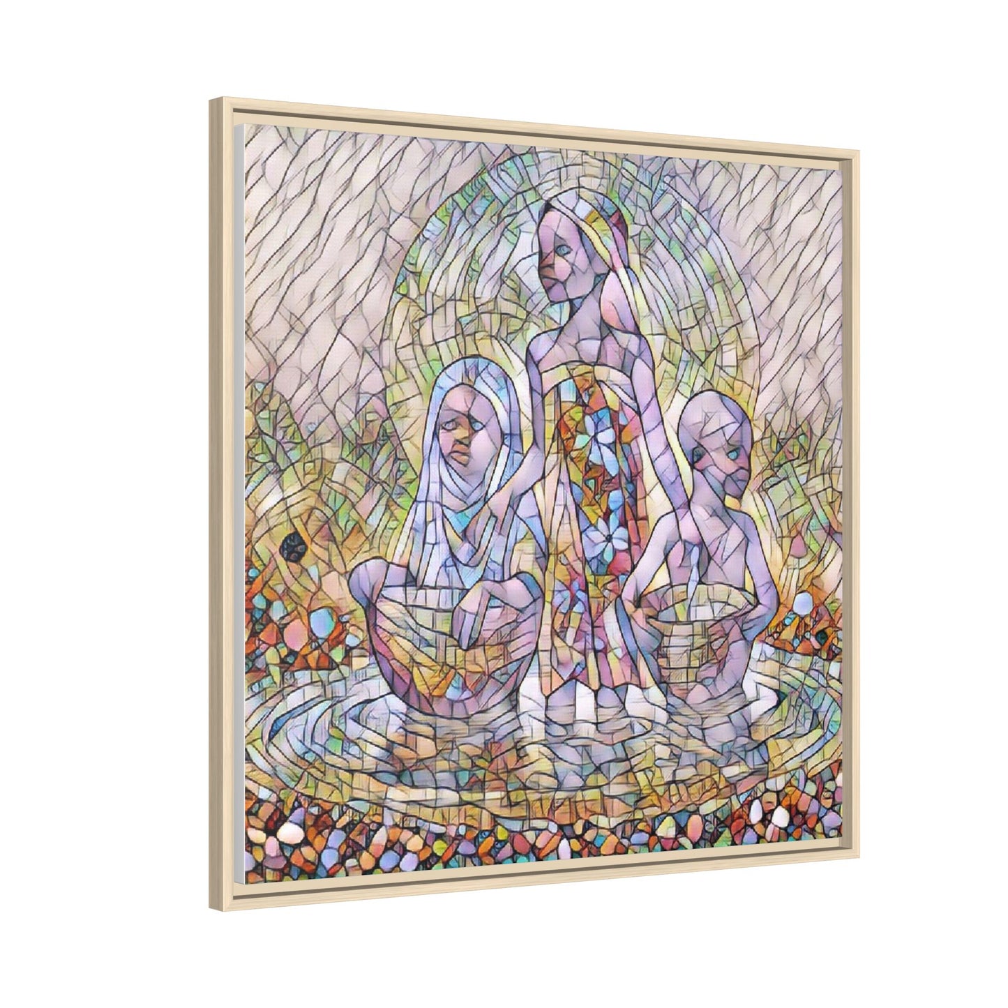 Framed Matte Canvas Art — Stained Glass Trio Women Illustration