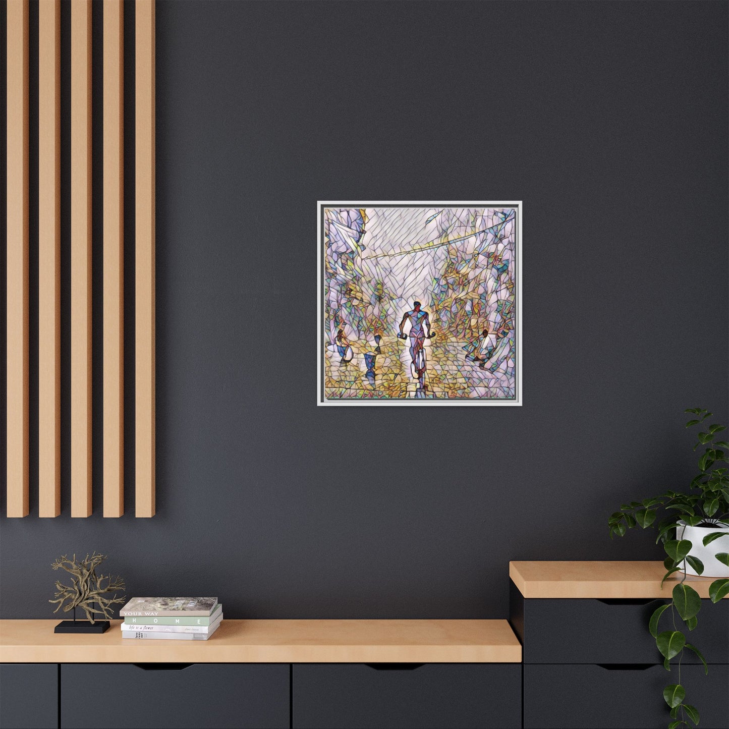 Cyclist Stained-Glass Matte Canvas Framed Wall Art