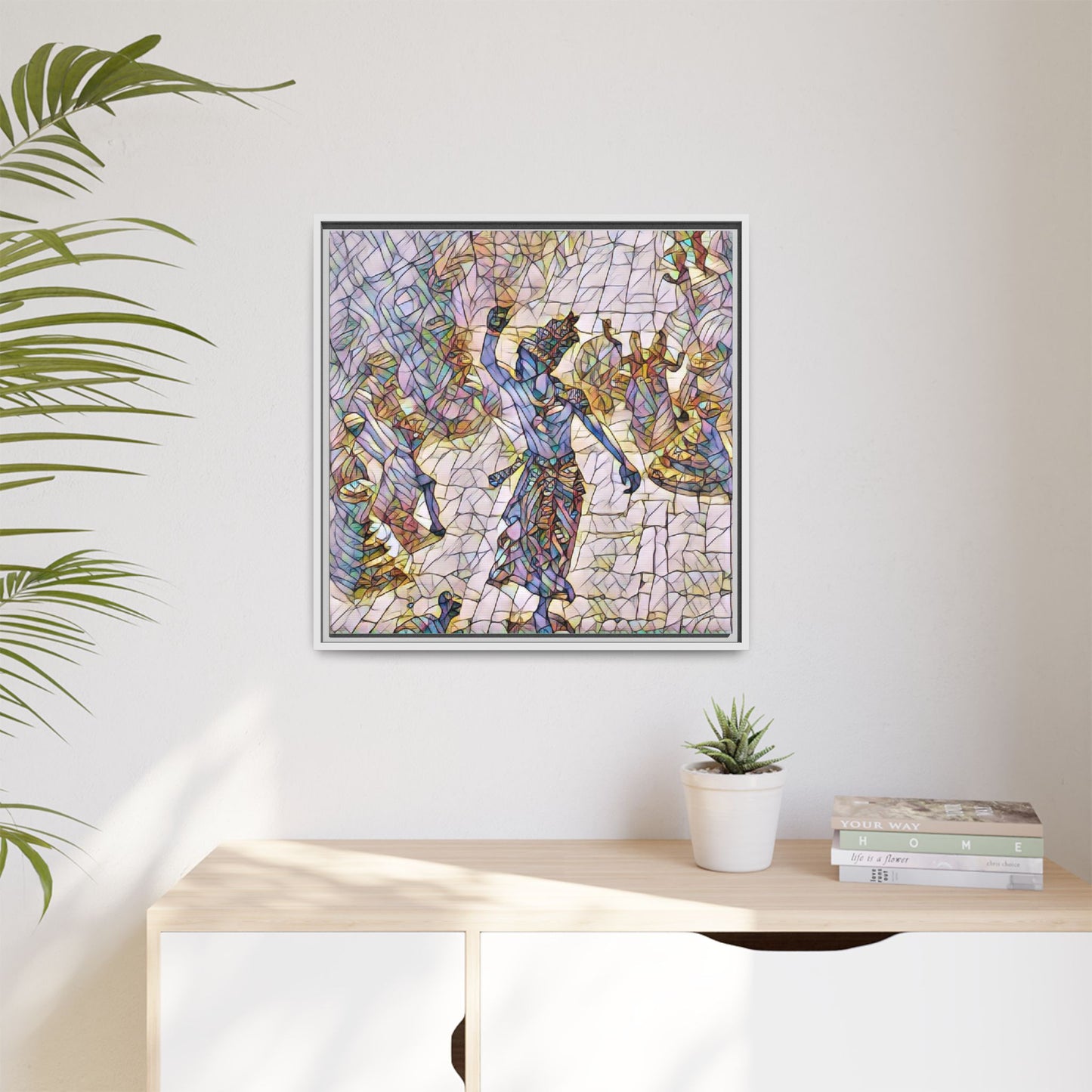 Framed Canvas Art — Colorful Mosaic Krishna Dance Print
