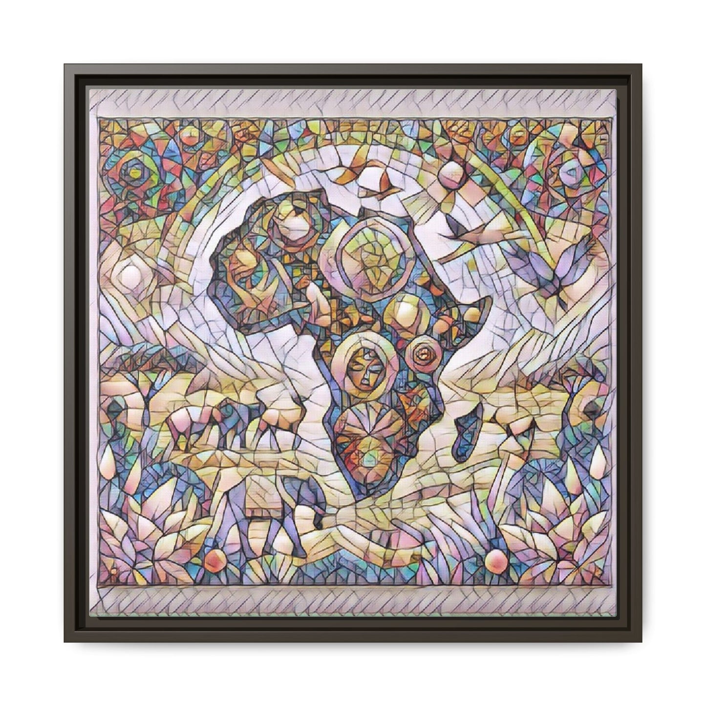 Abstract Mosaic Africa Framed Canvas — Colorful Stained-Glass Wall Art