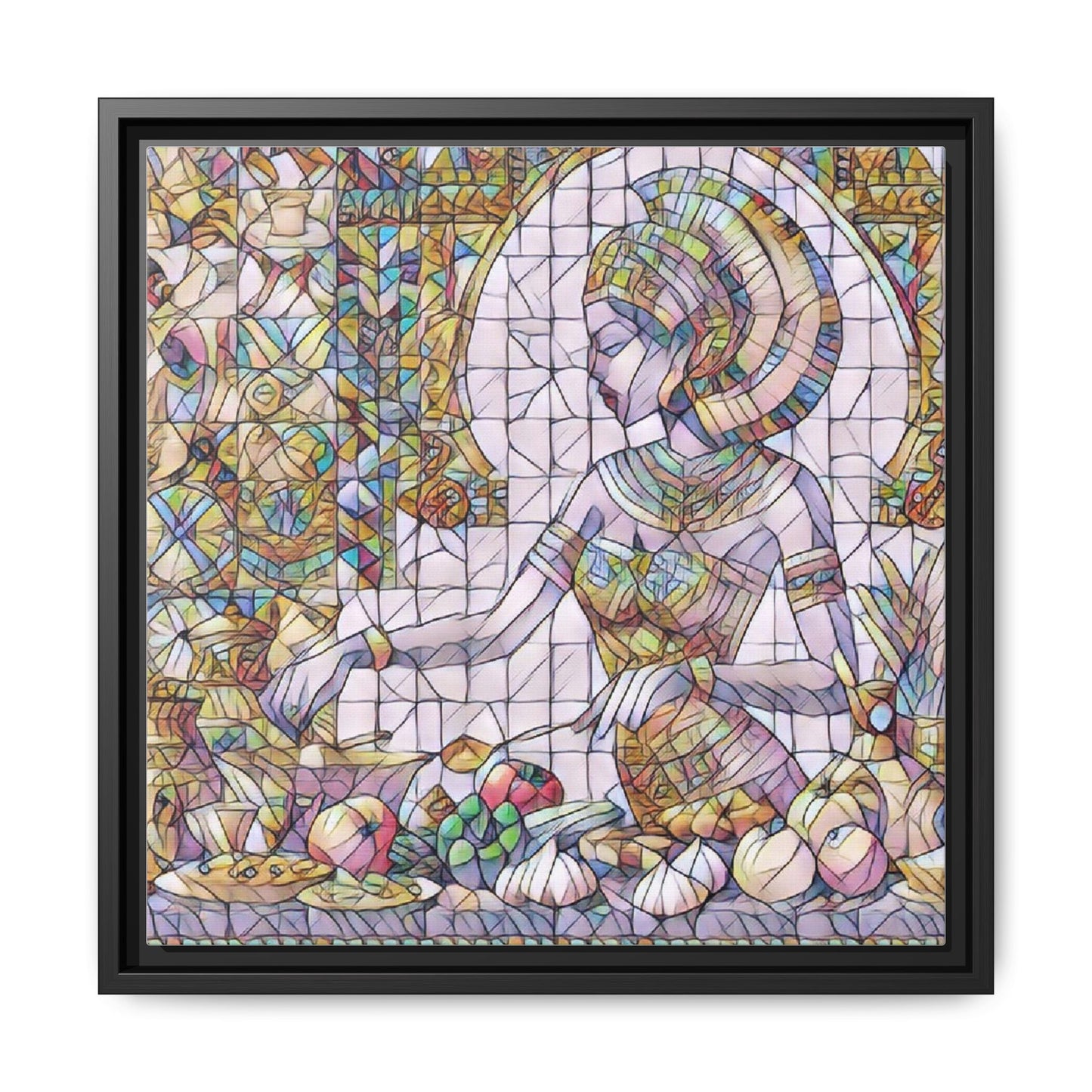Egyptian Goddess Stained Glass Style Framed Canvas Art