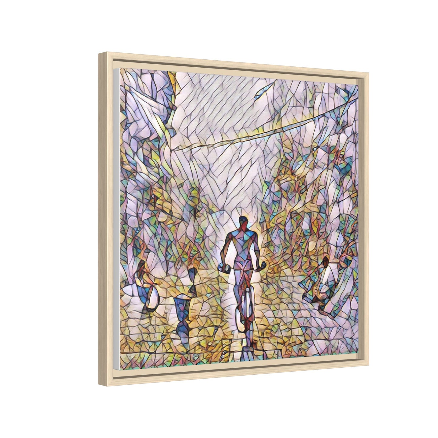 Cyclist Stained-Glass Matte Canvas Framed Wall Art