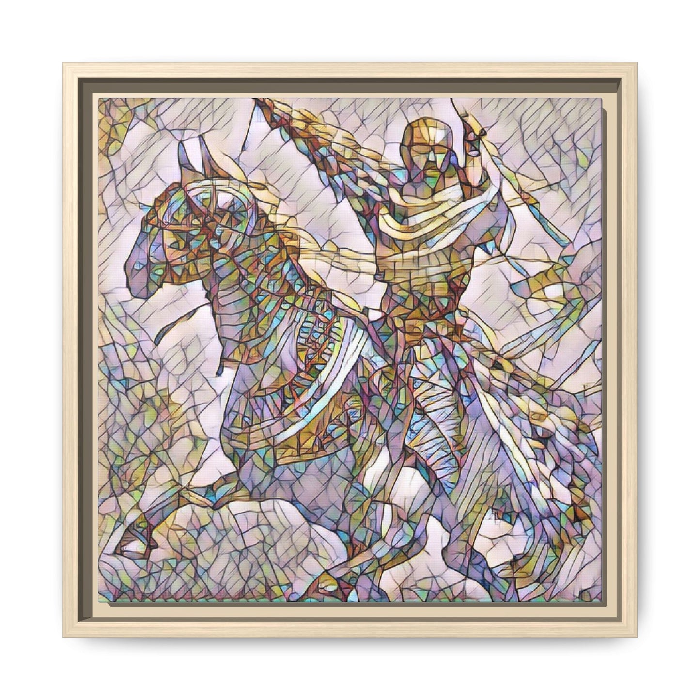 Framed Matte Canvas Print — Stained Glass Knight on Horse Artwork
