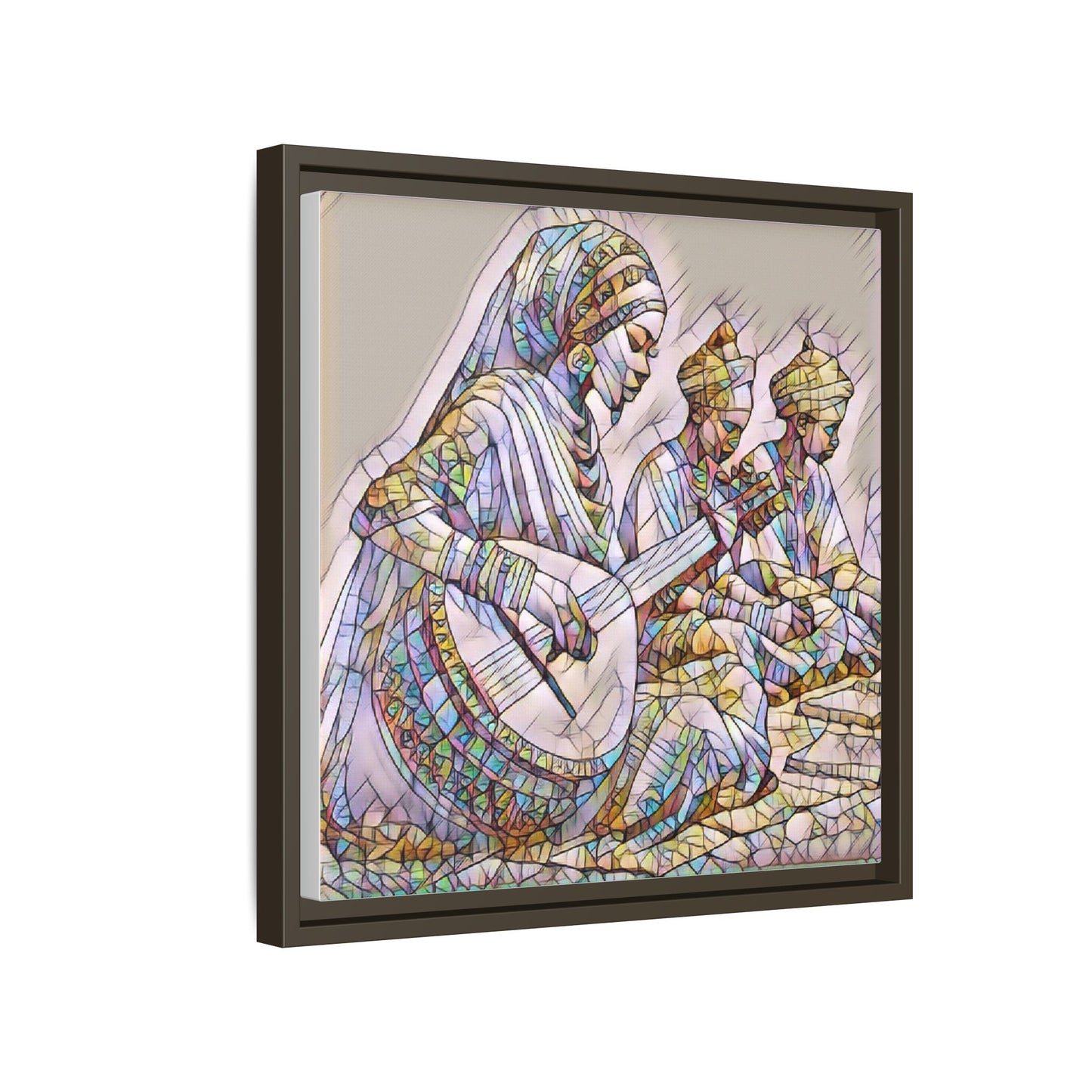 Framed Matte Canvas: Colorful Moroccan Musicians Wall Art