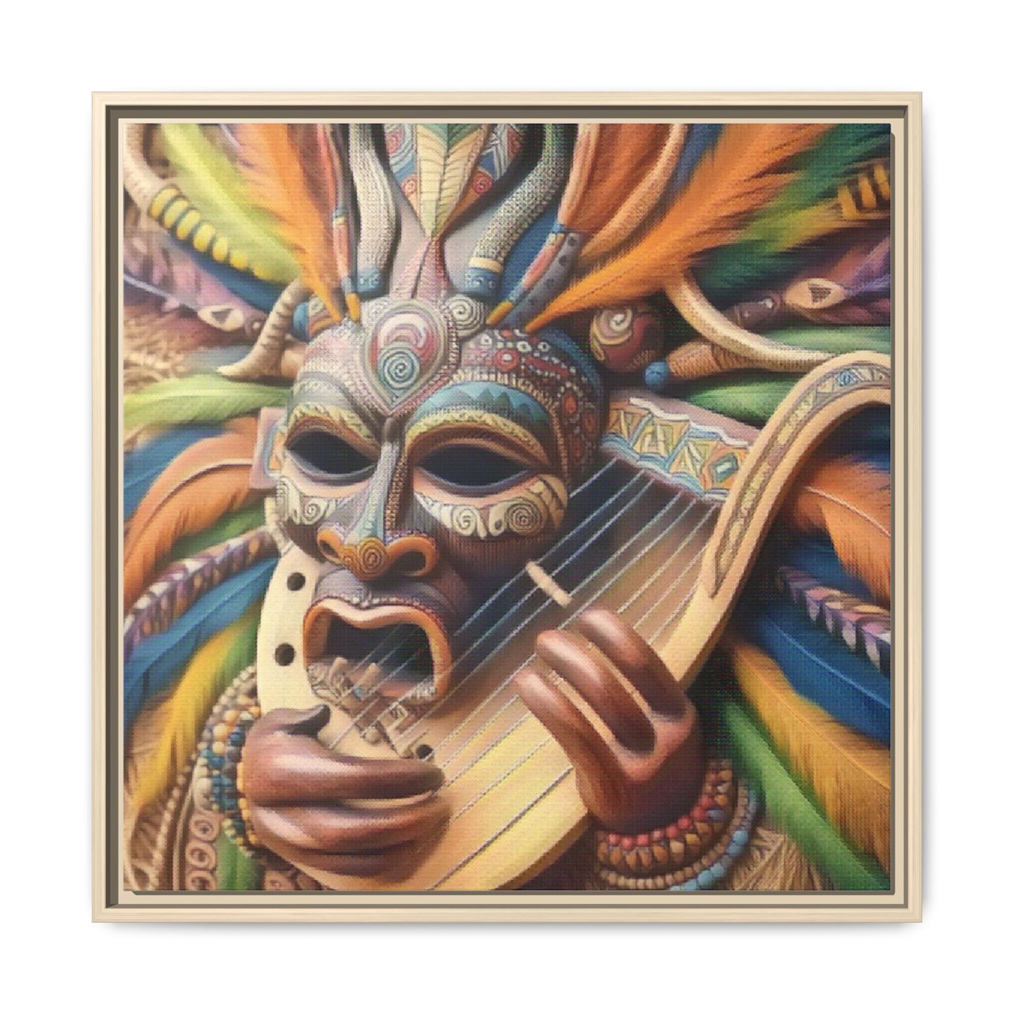 Colorful Tribal Mask Canvas — Framed Matte Wall Art