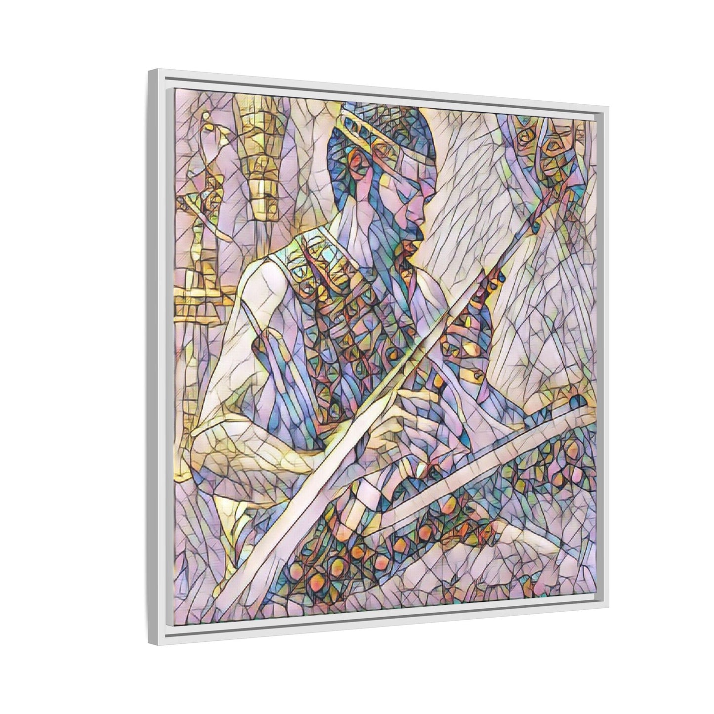 Framed Matte Canvas — Abstract Musician Stained-Glass Art Print