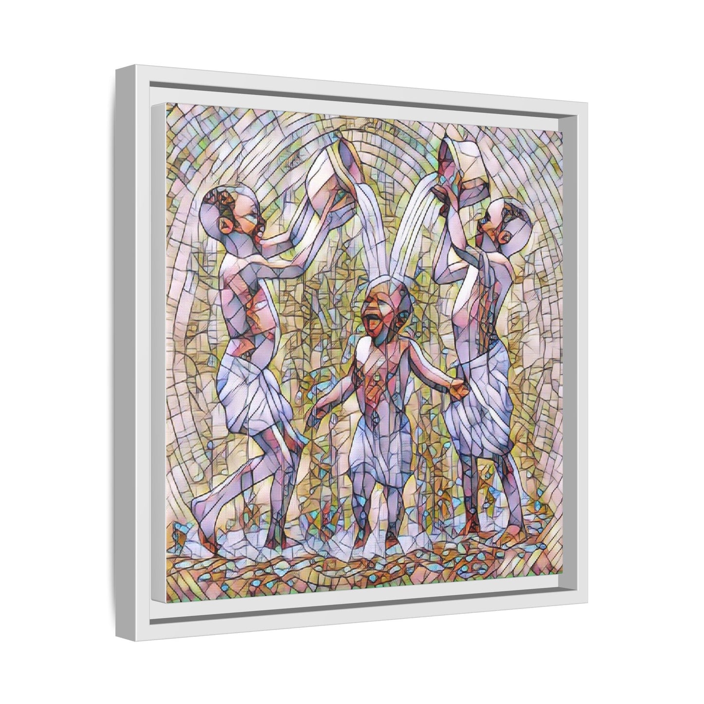 Framed Matte Canvas Art – Joyful Water Dance Family Stained-Glass Print