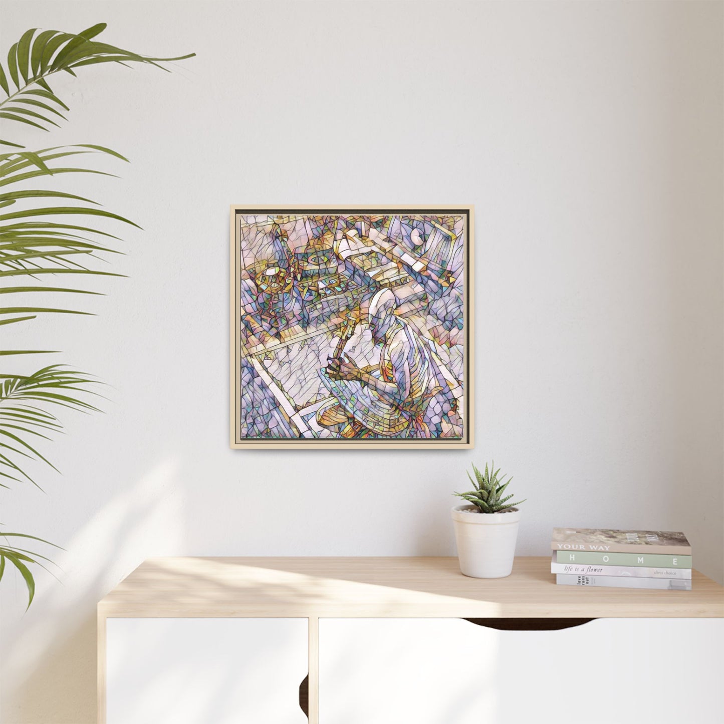 Stained-Glass DJ Matte Canvas Print (Framed) — Colorful Music Room Wall Art