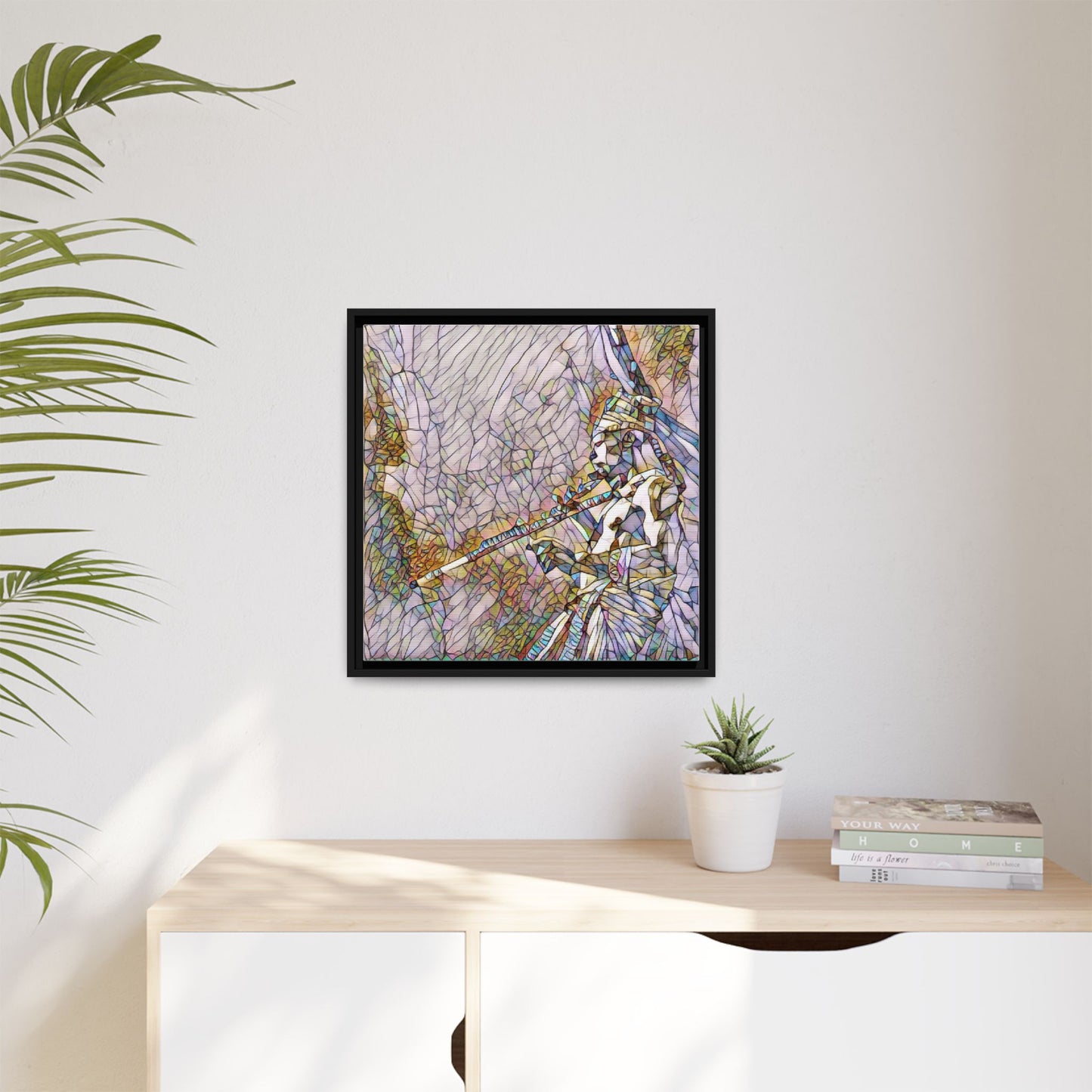 Abstract Tribal Flutist Matte Canvas Framed Wall Art