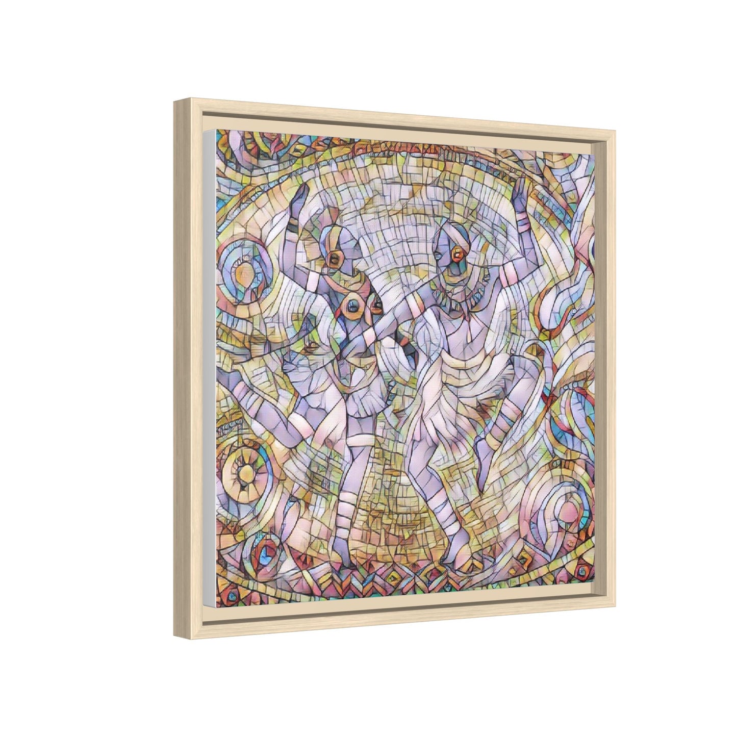 Abstract Dancers Matte Framed Canvas Wall Art — Multi‑Color Stained Glass Style