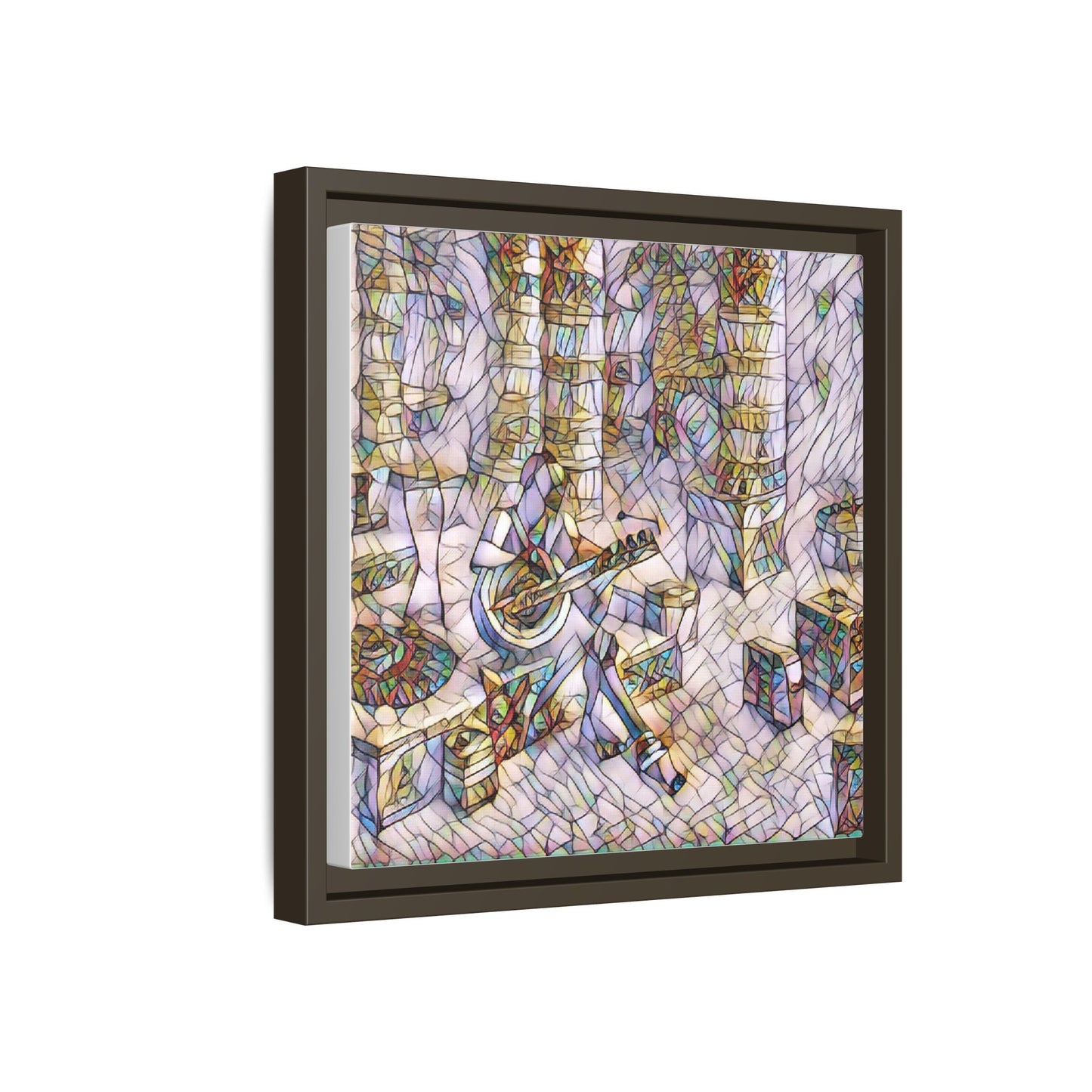 Framed Matte Canvas Art - Abstract Guitarist in Colorful Mosaic