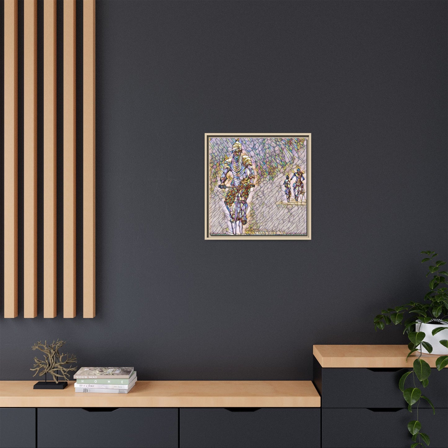 Cyclists Mosaic Matte Canvas Framed Wall Art