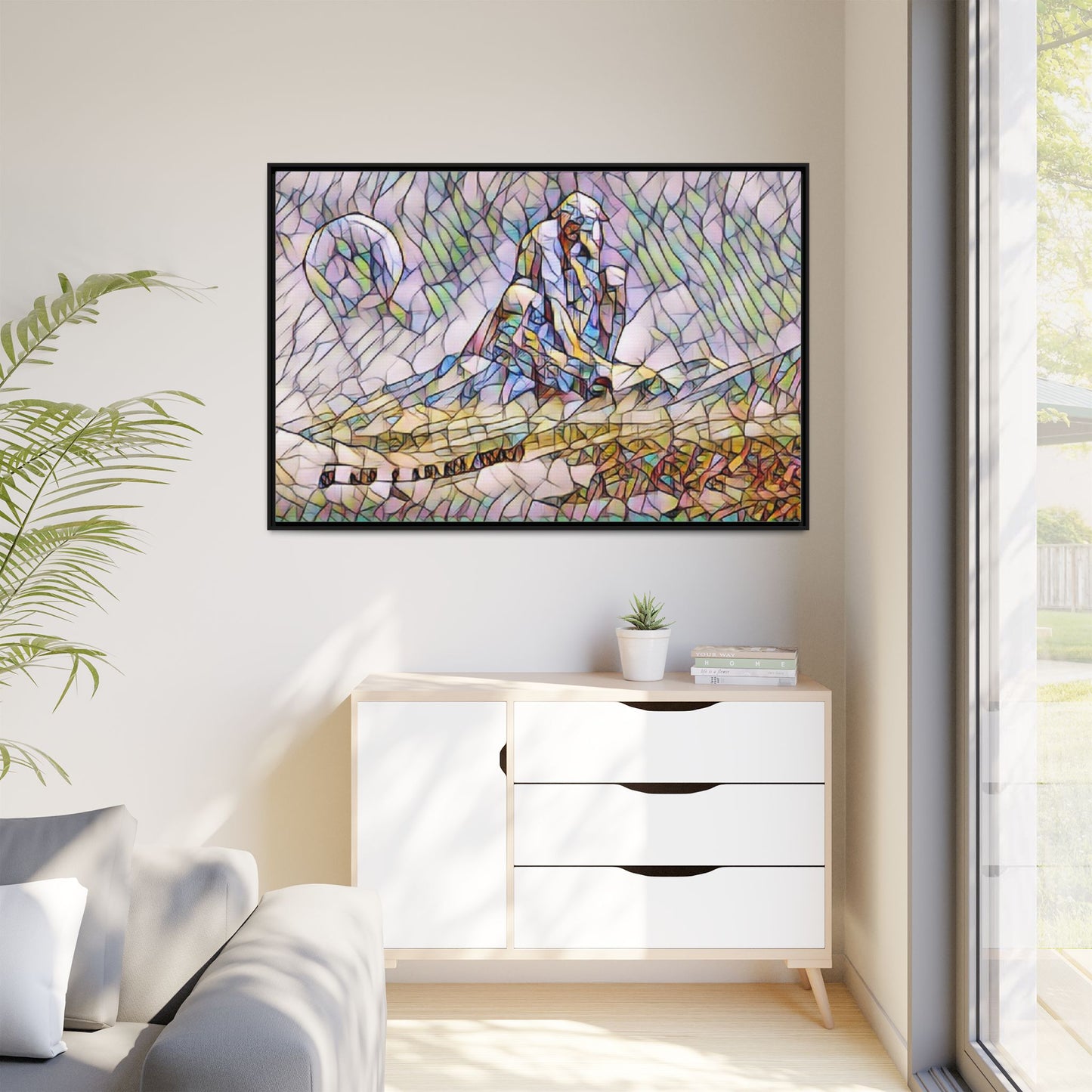 Stained-Glass Surfing Canvas Print — Framed Matte Wall Art