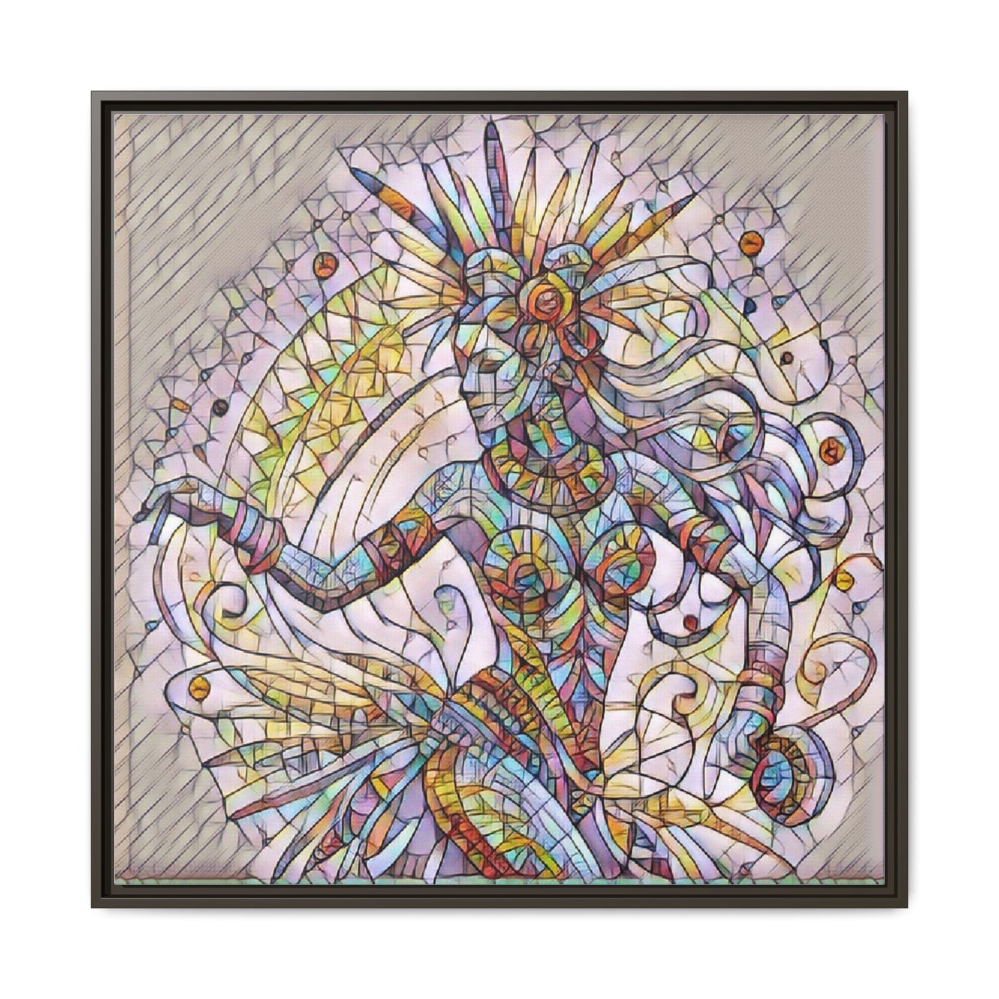 Colorful Mermaid Mosaic Framed Canvas Art — Boho Ocean Wall Decor