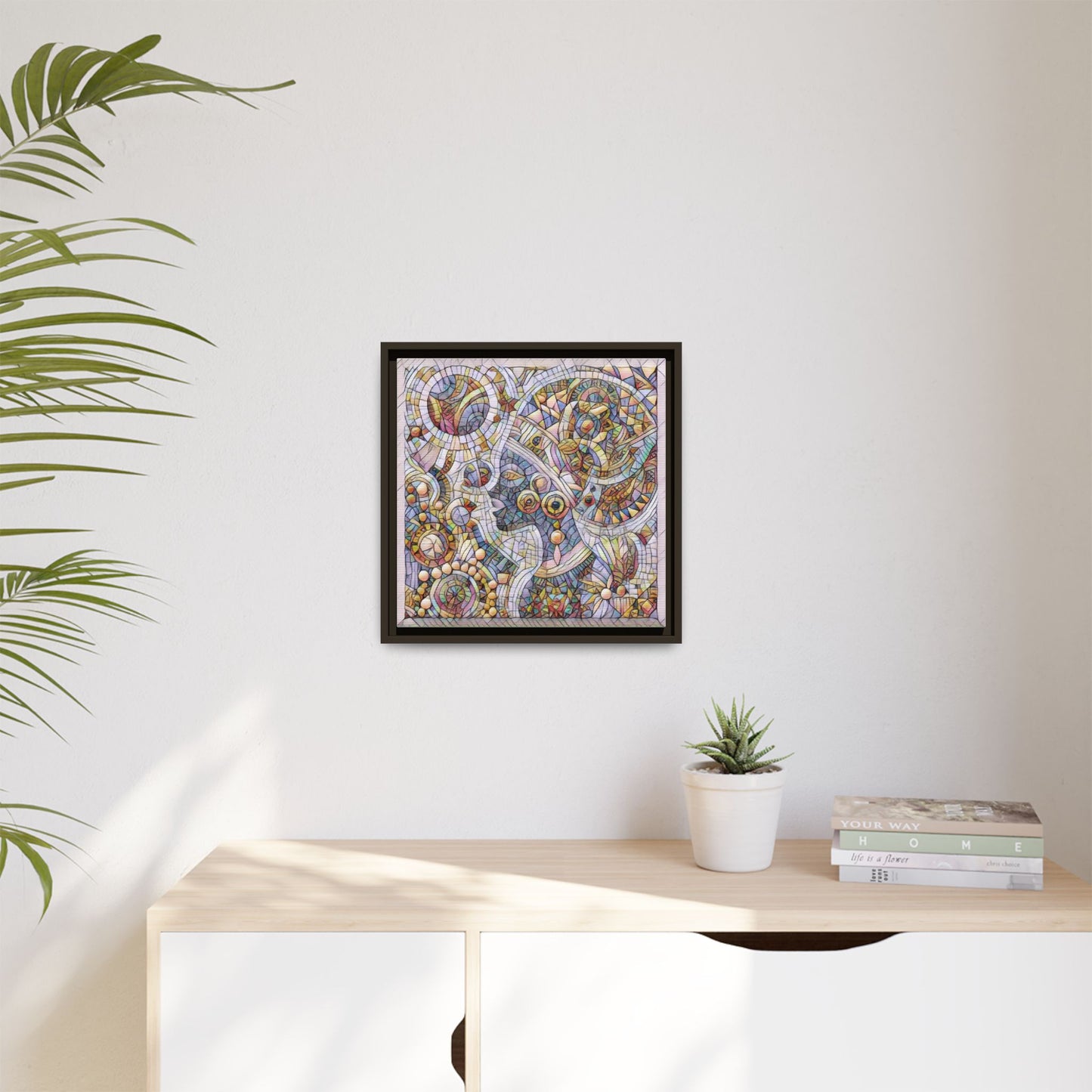 Abstract Mosaic Framed Canvas Art — Multicolor Geometric Wall Decor