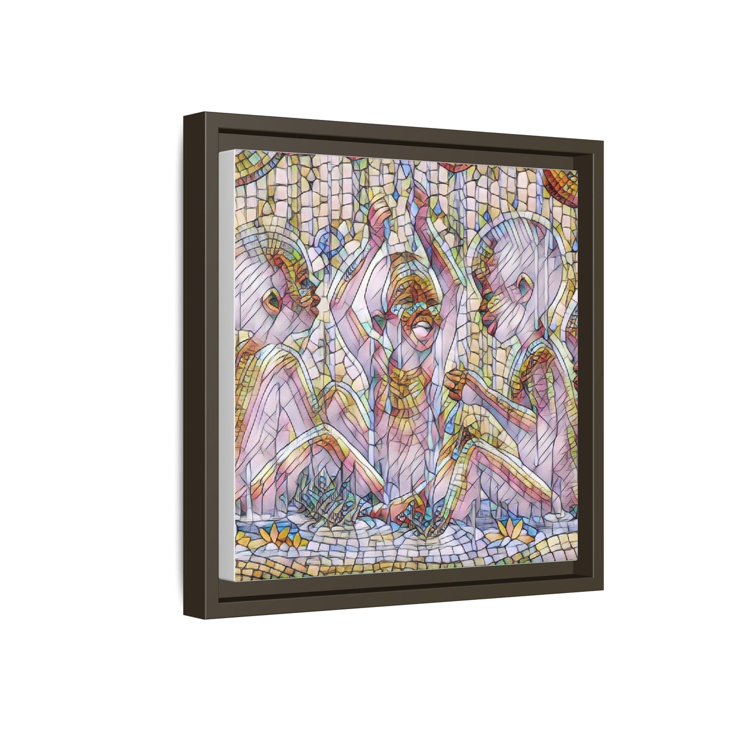 Framed Matte Canvas Art — Mosaic Children Playing (Multicolor)